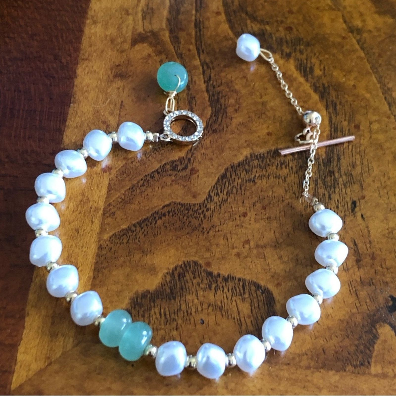 Jewelry Genuine aventurine faux baroque Pearl toggle clasp bracelet Size ONE SIZE - 9 Thumbnail