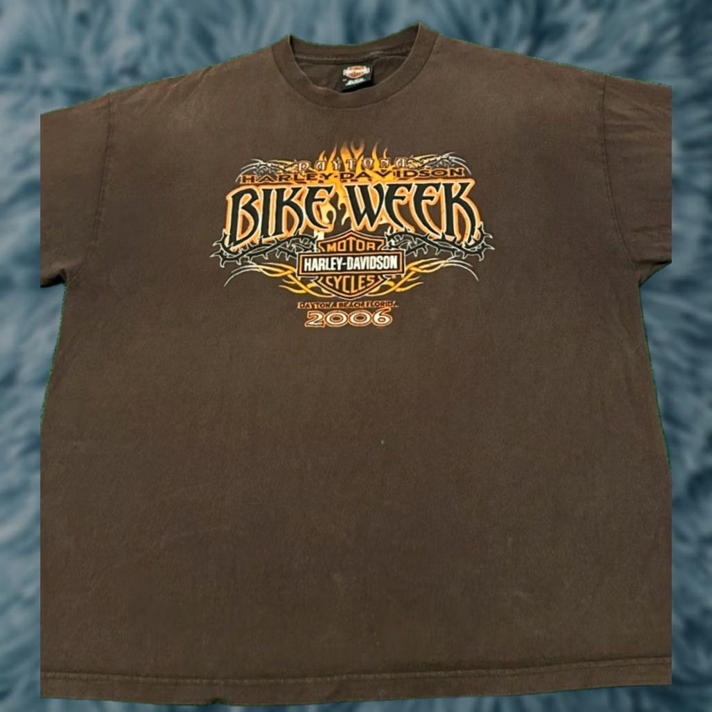 Harley Davidson VINTAGE Harley-Davidson Daytona Bike Week 2006 Flames VTG Shirt Mens 2XL Brown Short Sleeve T-Shirt 90s Y2K Grunge Punk Motorcycle Blues Hip Hop Mens Size US XXL / EU 58 / 5 - 1 Thumbnail