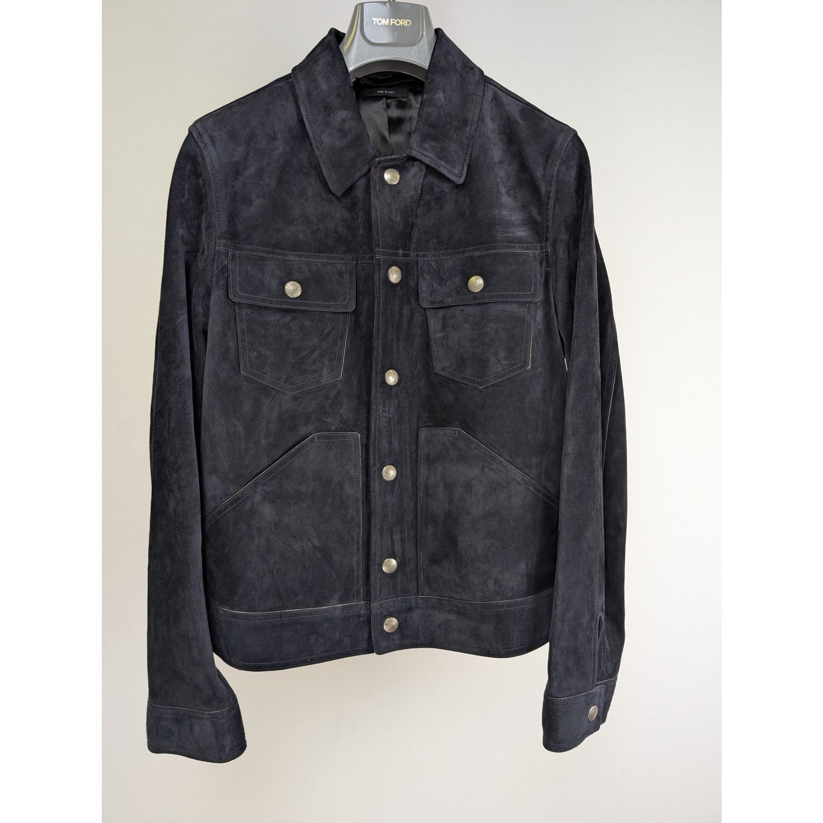 Tom Ford o1rshd1 Suede Button Jacket in Dark Navy Size US M / EU 48-50 / 2 - 2 Thumbnail