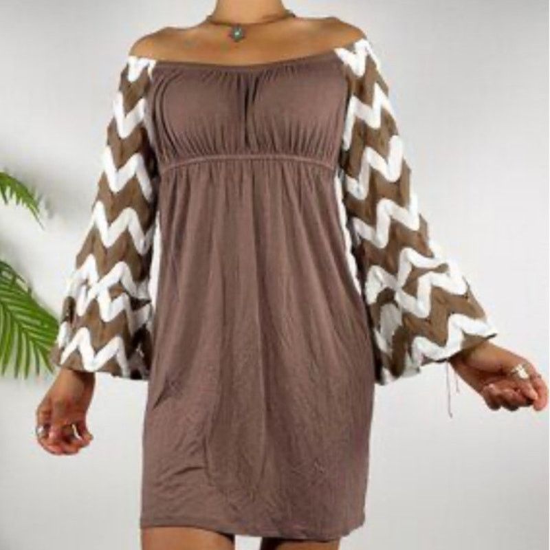 VaVa Vintage VaVa Brown White Chevron Crochet Bell Mini Dress Med Size M / US 6-8 / IT 42-44 - 1 Thumbnail