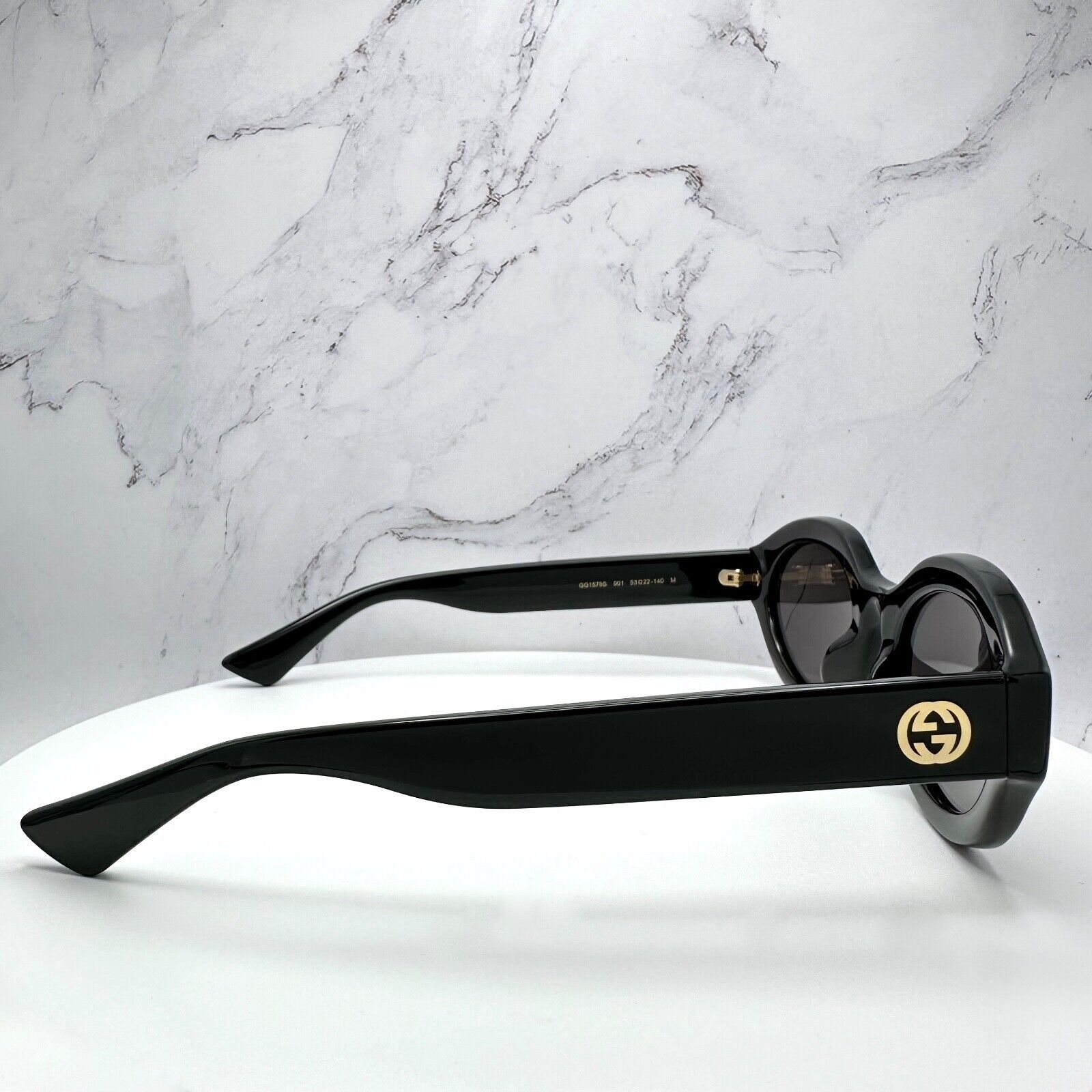 Gucci New GUCCI Sunglasses Black Oval Gold Interlocking GG Size ONE SIZE - 10 Thumbnail