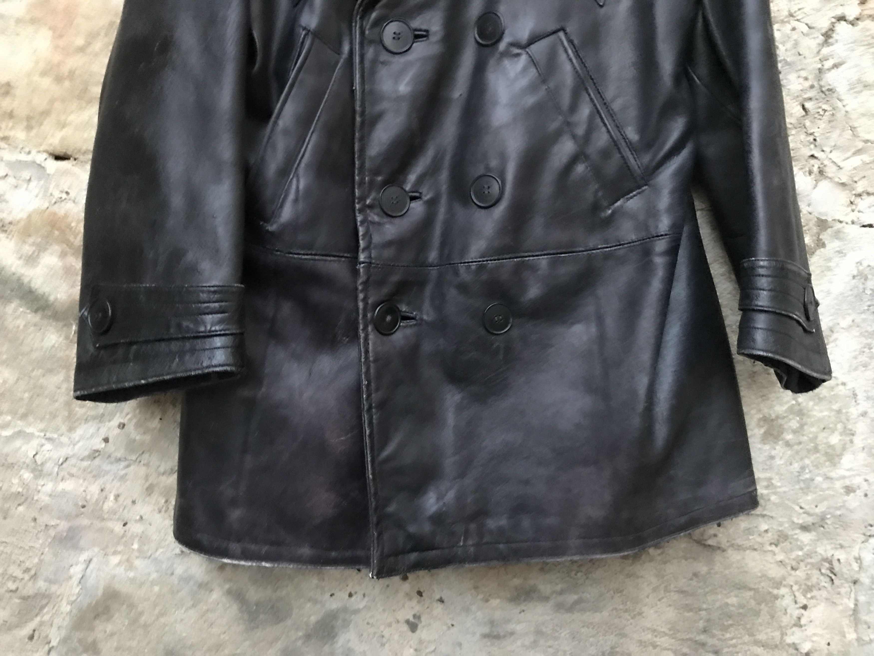 Vintage Retro 40s-50s Military Soviet Motorcycle Leather Peacoat Size US L / EU 52-54 / 3 - 3 Thumbnail