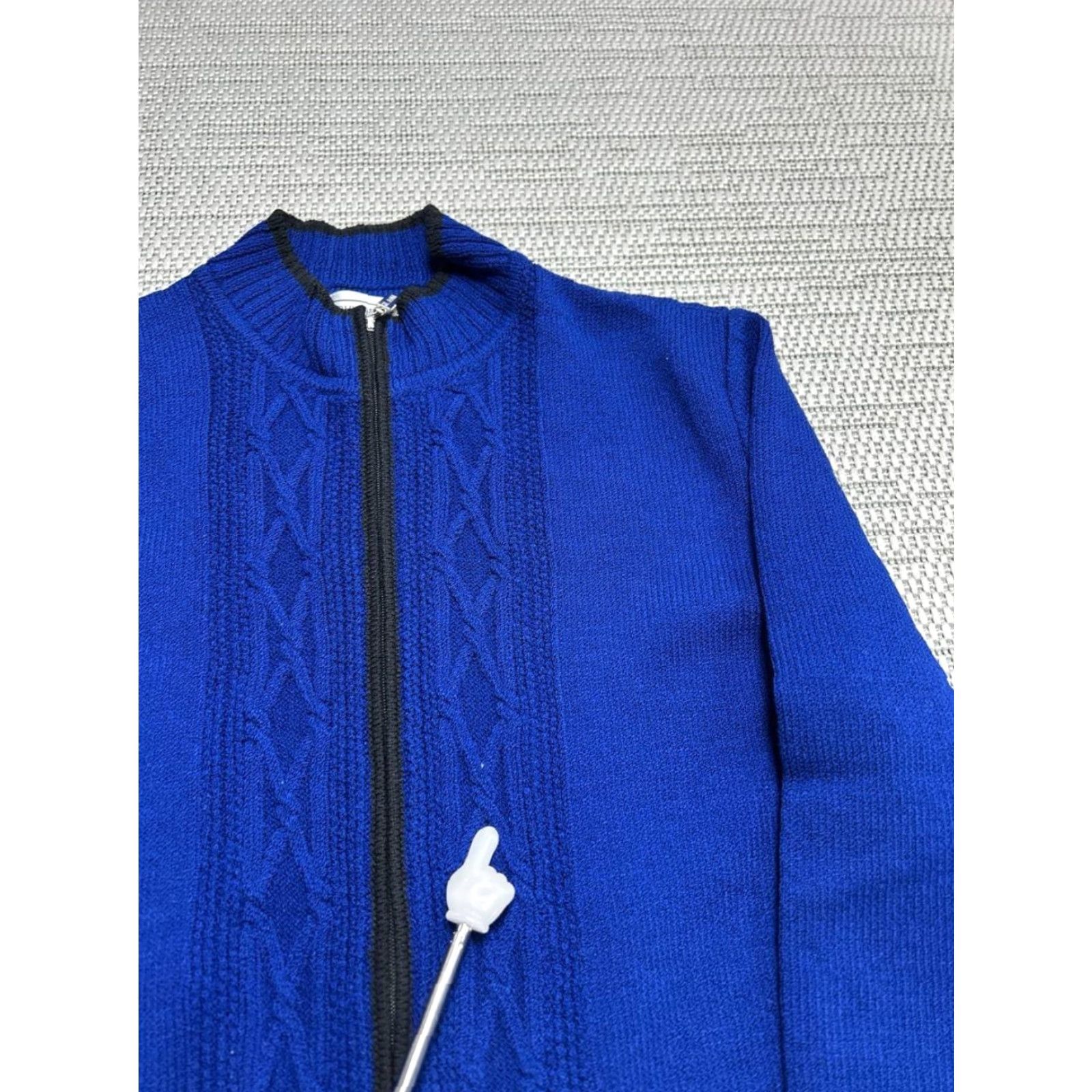 Vintage St John Sweater Shirt Women Small Blue Wool Full Zip Mock Neck Tight Knit Ribbed Casual, Travel 90s Preppy City Classic Size S / US 4 / IT 40 - 4 Thumbnail