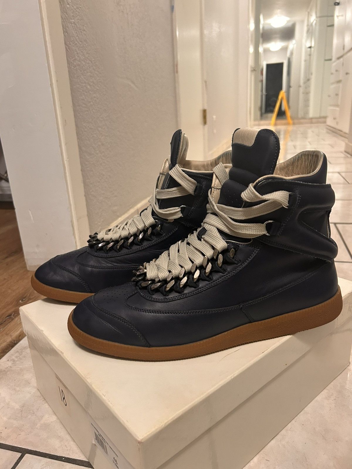 Maison Margiela Margiela Blue High-Top GAT with Cuban Link chain S57WS0091 Size US 12.5 / EU 45-46 - 2 Thumbnail