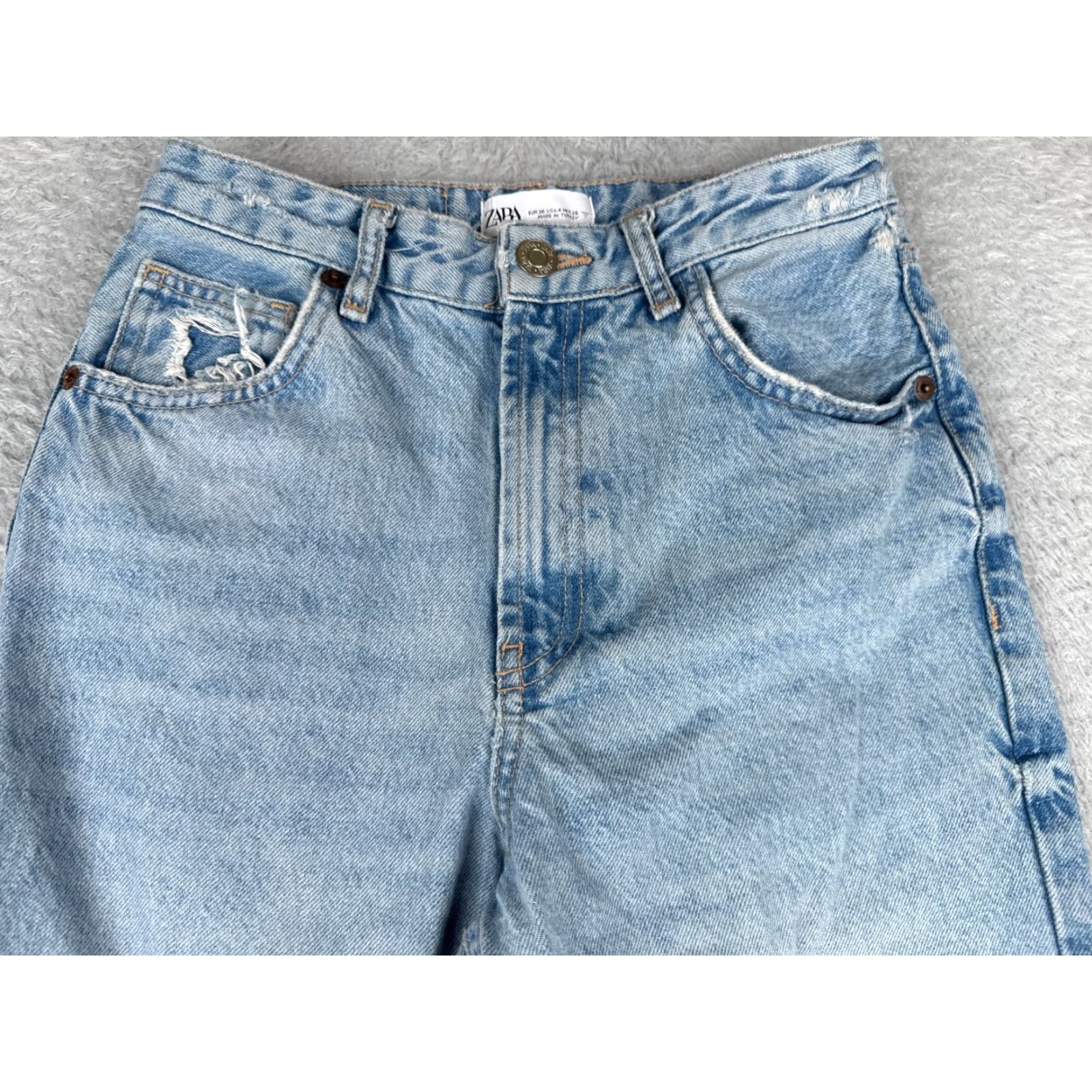 Zara Zara Jeans Women 4 Blue Wide-Leg High Rise Distressed Cotton Blend Raw Hem 25x28 Denim Trousers Casual Western 90s Mens? Size 27" / US 4 / IT 40 - 4 Thumbnail