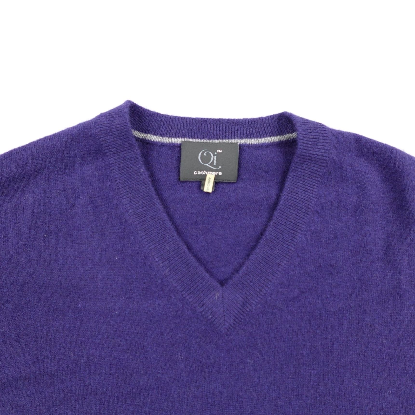 Vintage Qi Sweater Womens Large Blue 100% Cashmere V Neck Pullover Knit Jumper Top Size L / US 10 / IT 46 - 2 Thumbnail