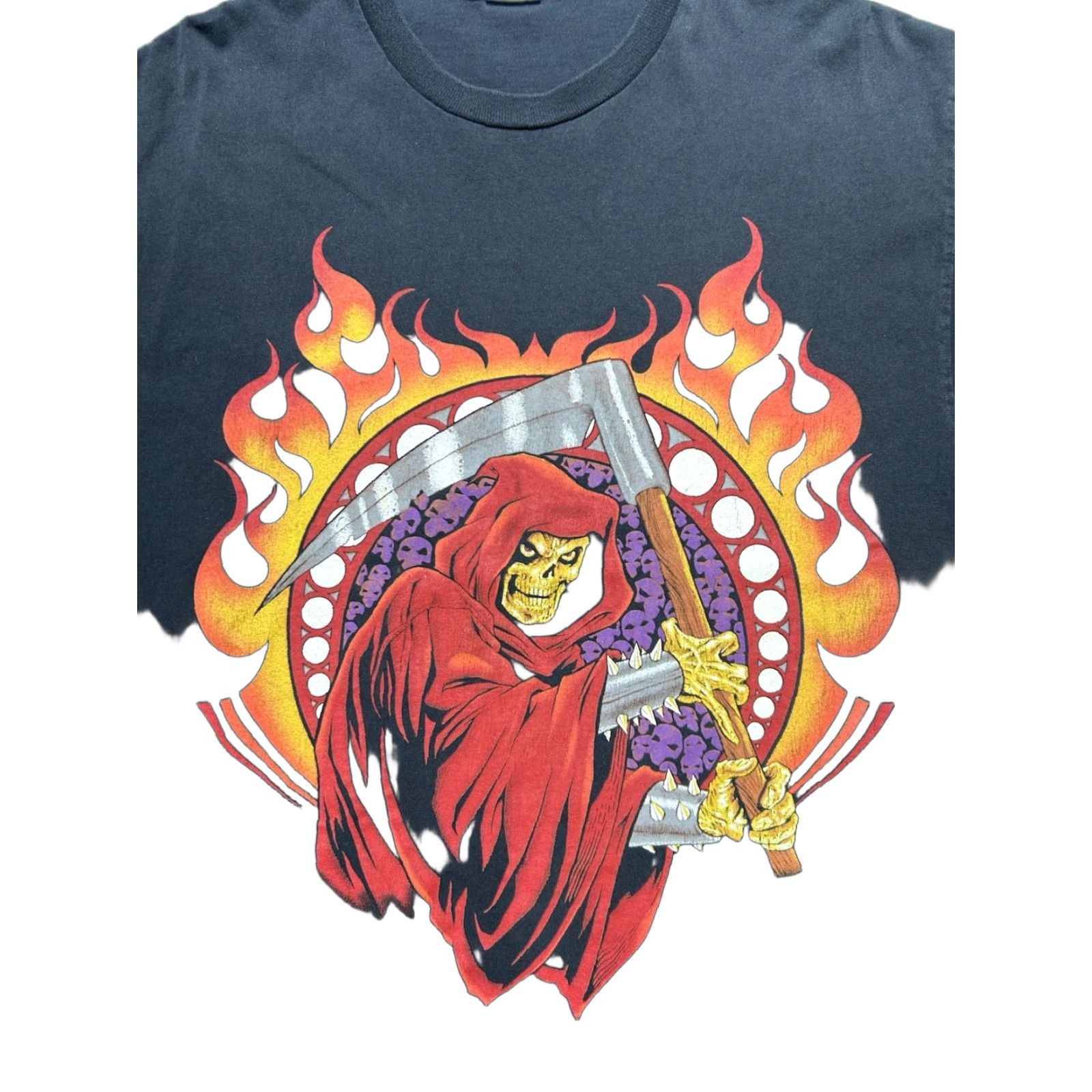 Vintage VINTAGE Grim Reaper T-Shirt Black Men Adult Large Grunge Skull Skeleton Flames Graphic Shirt U.S. Dept Men Gr | Note: 21" pit to pit, 28" length Size US L / EU 52-54 / 3 - 1 Thumbnail