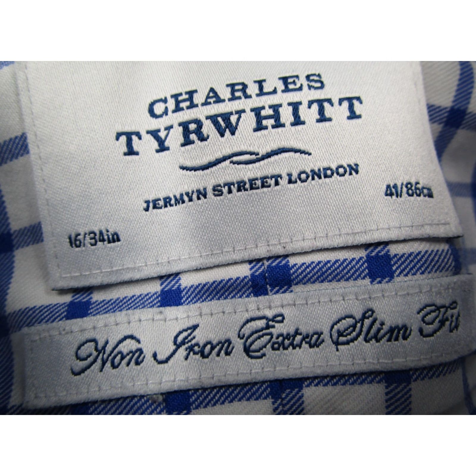 Charles Tyrwhitt Charles Tyrwhitt Shirt Adult 16/34 White Blue Windowpane Non-Iron Extra Slim Fit Dress Shirt Mens Size US S / EU 44-46 / 1 - 3 Thumbnail