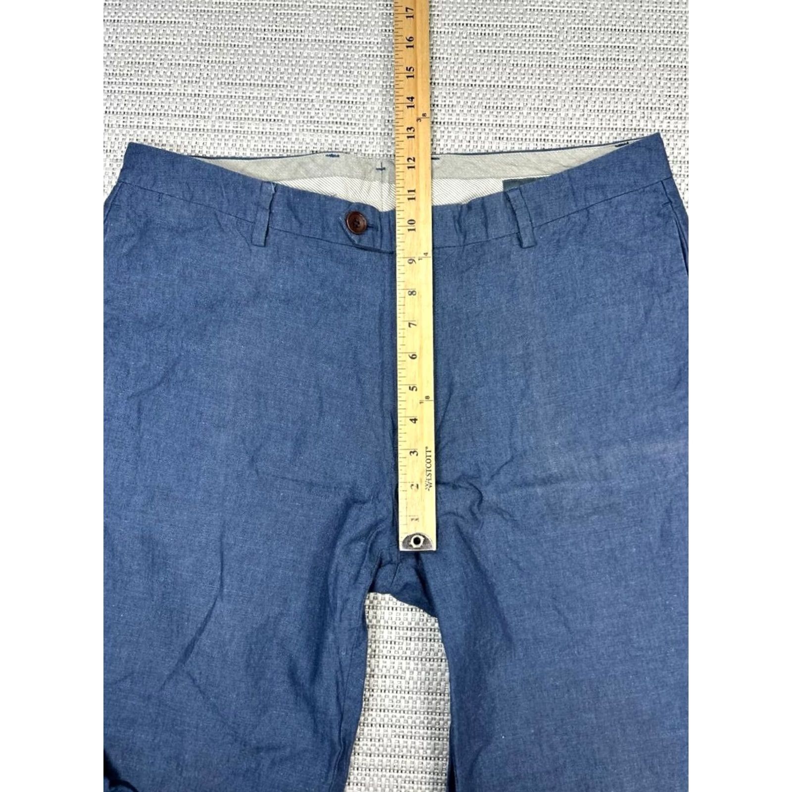 Bonobos Bonobos Slim Chino Pants Mens 35 Blue Linen Cotton Mid Rise Straight Leg Formal Casual Size US 35 - 7 Thumbnail