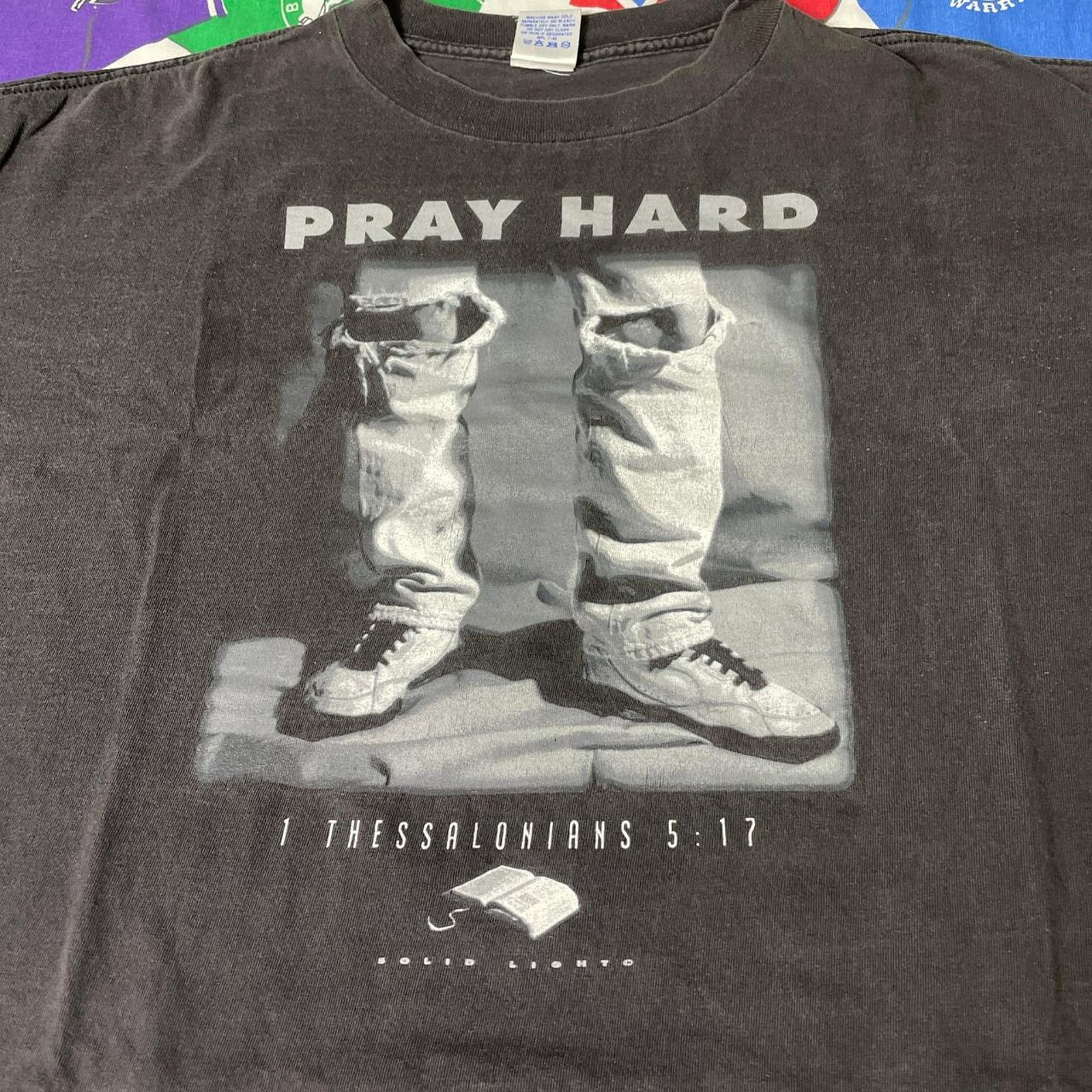 Vintage VTG 90s Jesus Pray Hard Bible Verse 5:17 Mens Sz XXL T-Shirt Size US XXL / EU 58 / 5 - 3 Thumbnail