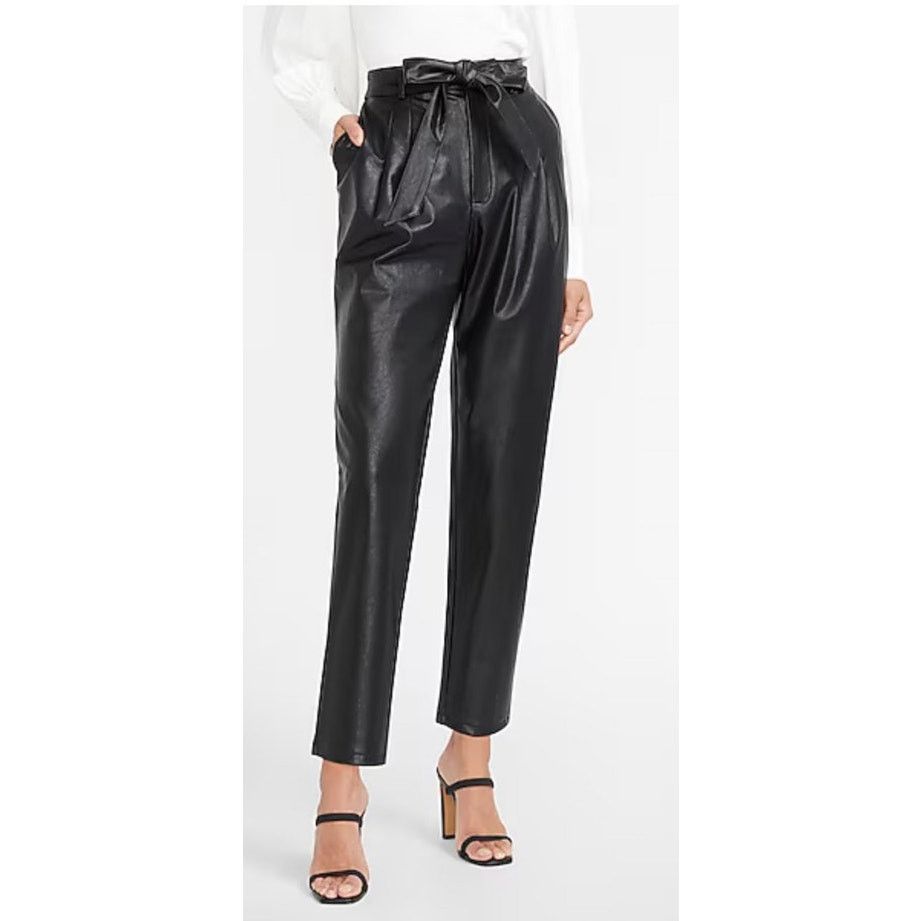 Express Express Black Faux Leather Ankle High Rise Paperbag Pants,4R Size 27" / US 4 / IT 40 - 3 Thumbnail