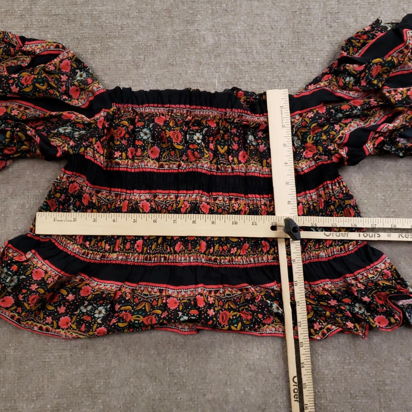 Vintage Ranna Gill Shirt Womens Small Black Floral Smocked Peplum Puff Sleeve Bohemian Size S / US 4 / IT 40 - 2 Thumbnail