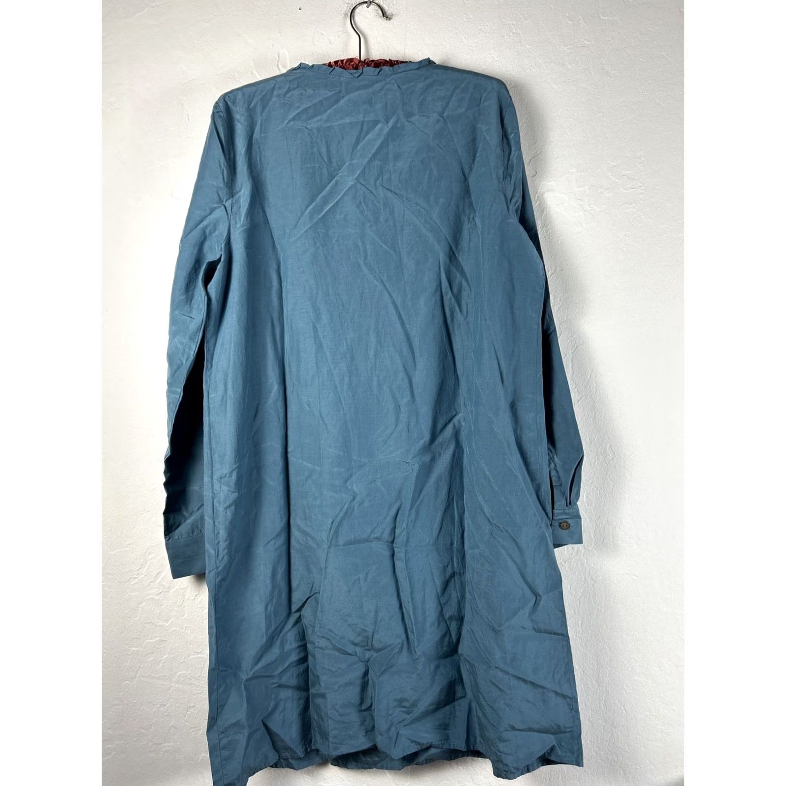 J. Jill J.Jill Dress Smocked Shift Silk Cotton Blend Long Sleeve Blue-Green Women M Size M / US 6-8 / IT 42-44 - 2 Thumbnail