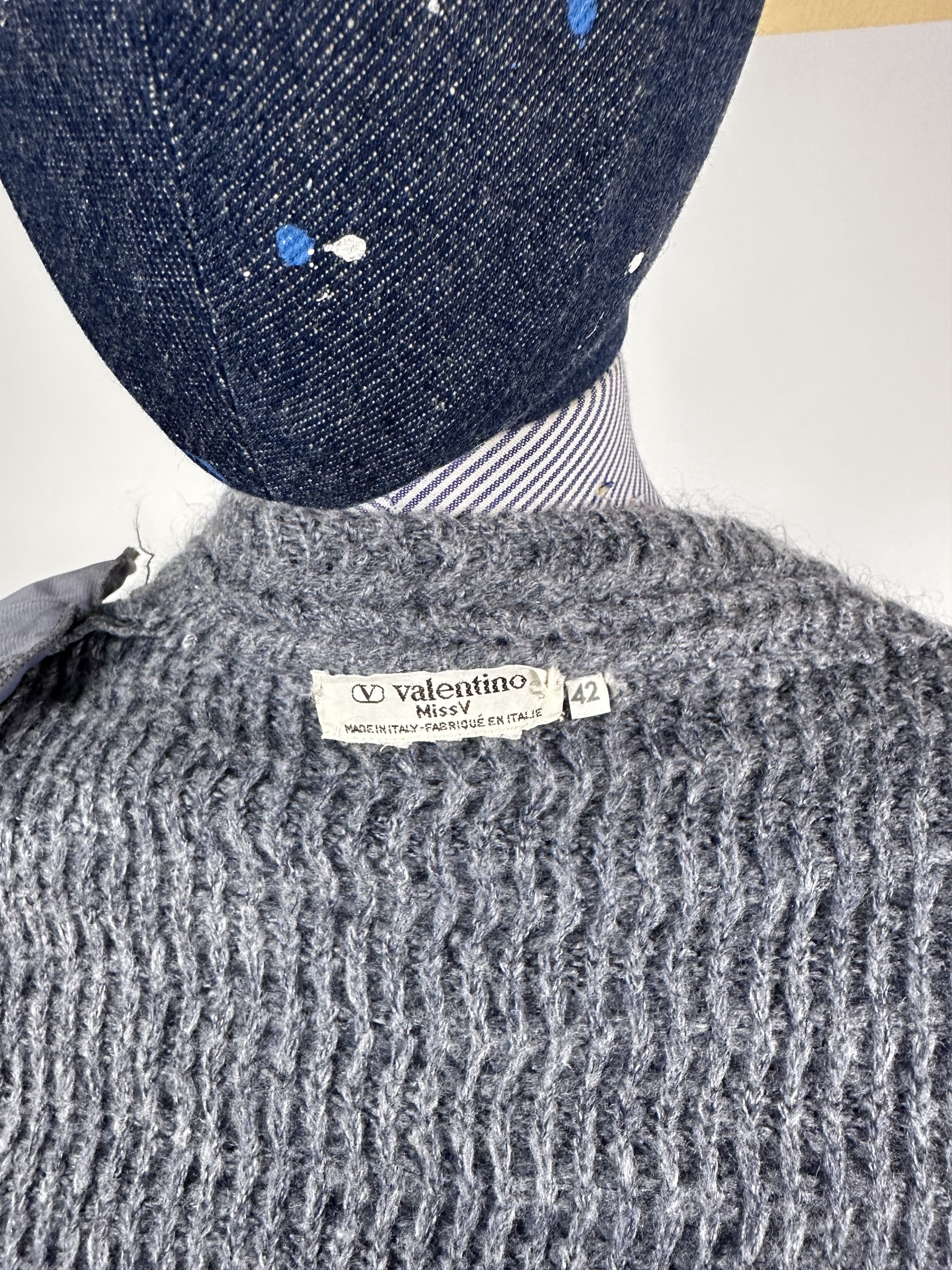 Valentino × Vintage Valentino Miss V Wool Cape Knitted Women Sweater Gray 42 Size M / US 6-8 / IT 42-44 - 8 Thumbnail