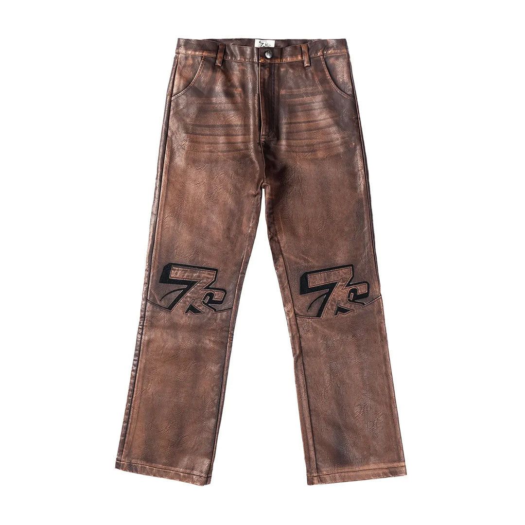 TRIPLE SEVENS Brown Leather PU Pants Size US 38 / EU 54 - 1 Thumbnail