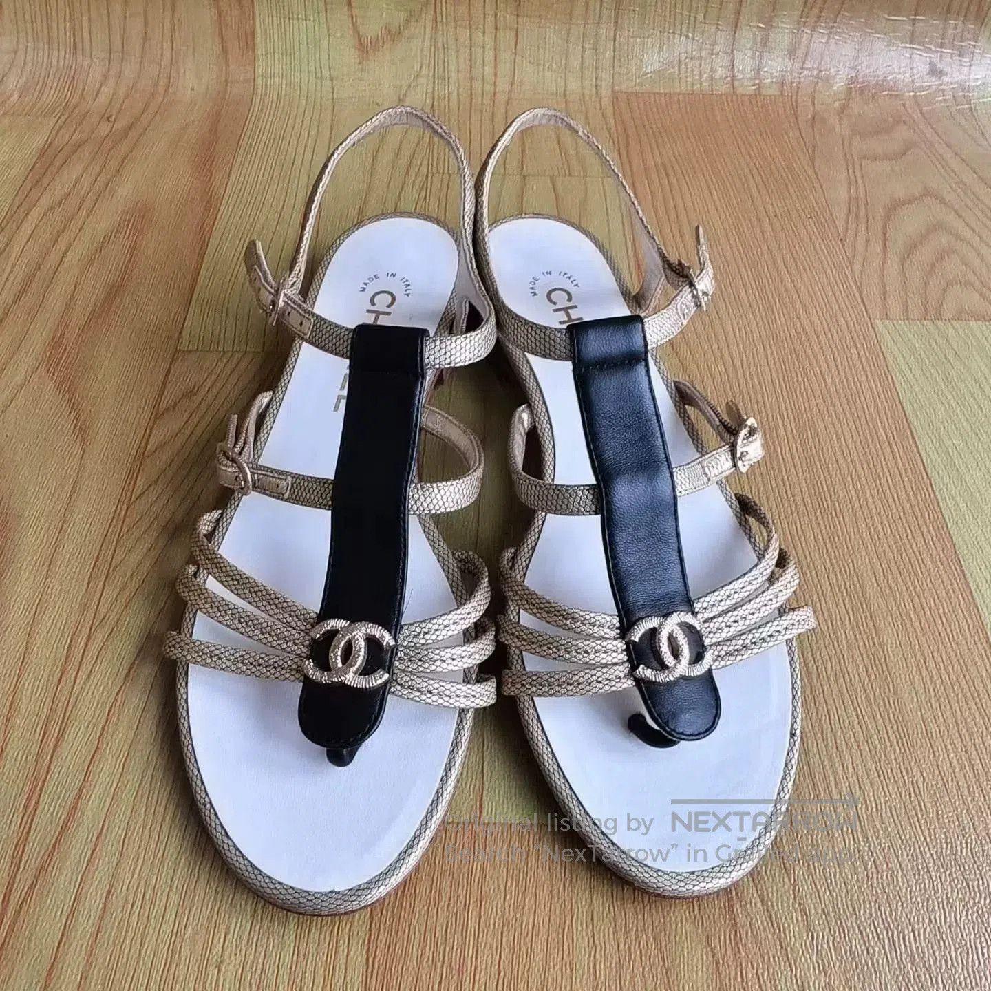Chanel Chanel Leather Color Block Double C Sandals. Size US 7.5 / IT 37.5 - 4 Thumbnail