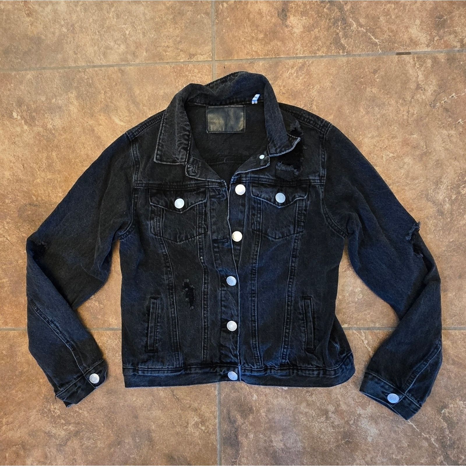 Other Black Denim | REFUGE | Distressed Jean Jacket Size S / US 4 / IT 40 - 1 Thumbnail