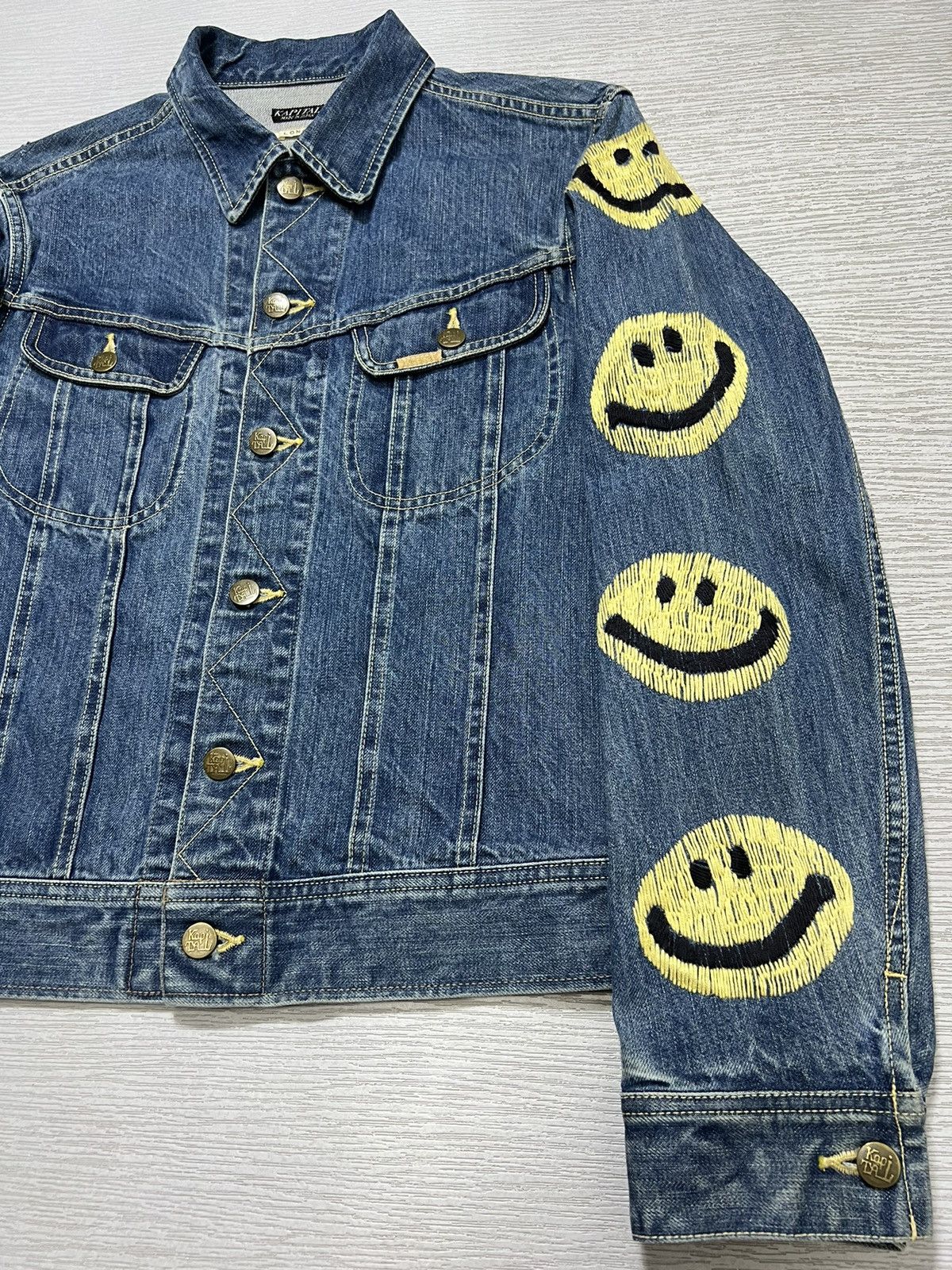 Kapital Kapital 14oz Westerner Long Washed Smiley Denim Jacket Size US XXS / EU 40 - 9 Thumbnail