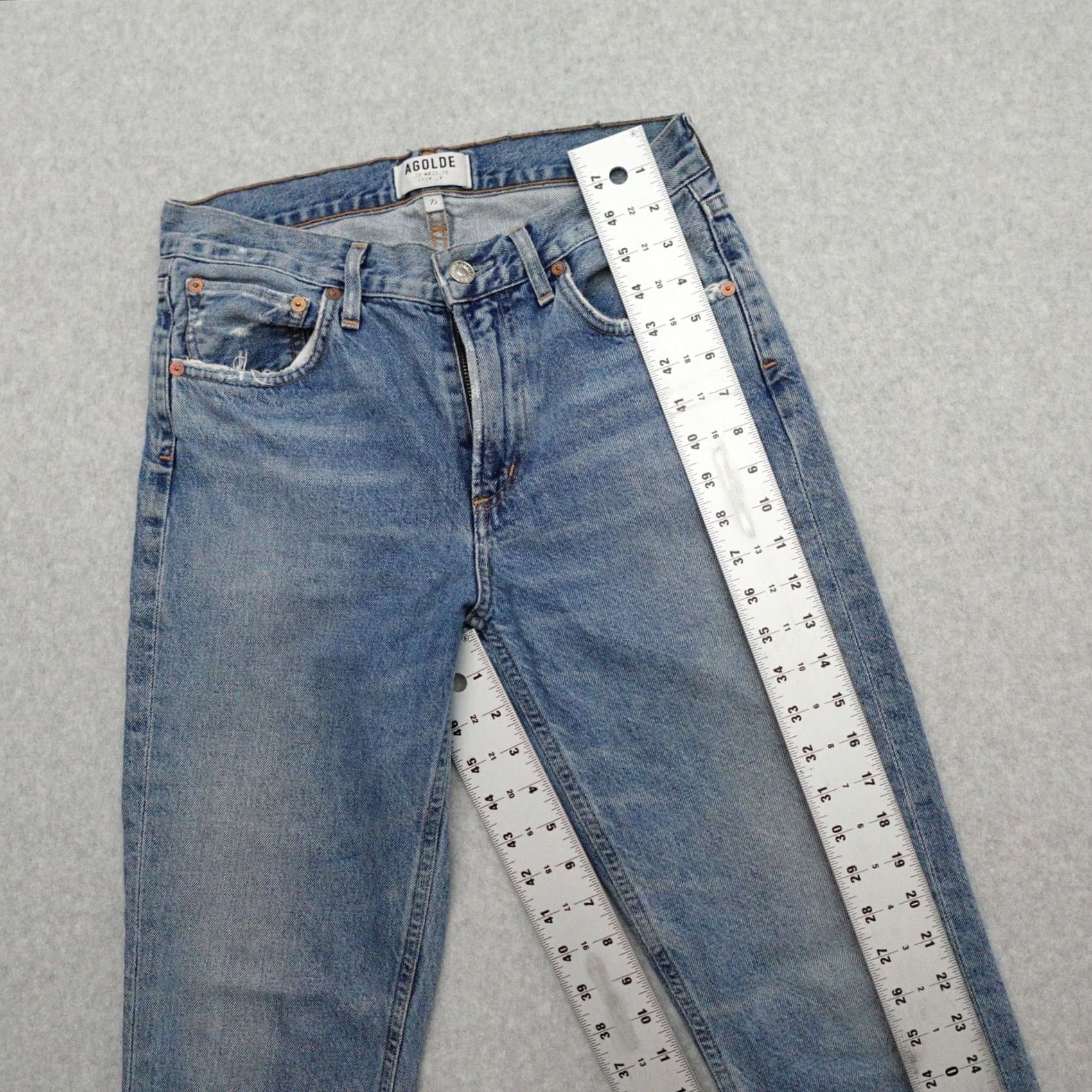 Agolde AGOLDE Jeans Women's 25x26 Distressed Button Fly Blue Casual Boyfriend Denim Shaped Fit Womens Size 42" / US 20 - 5 Thumbnail