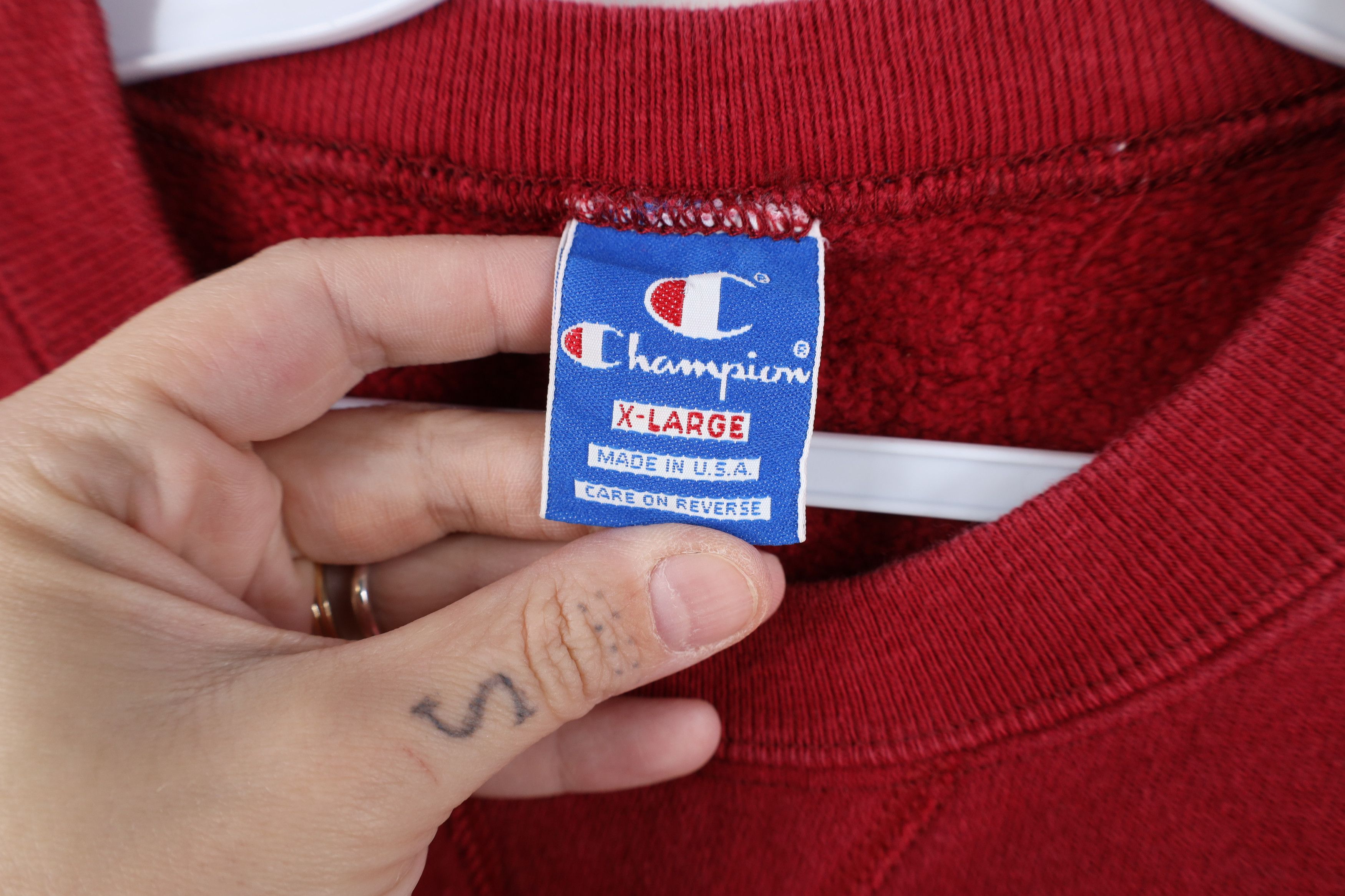 Champion Vintage 90s Champion Spell Out Crewneck Sweatshirt Red USA Size US XL / EU 56 / 4 - 10 Thumbnail