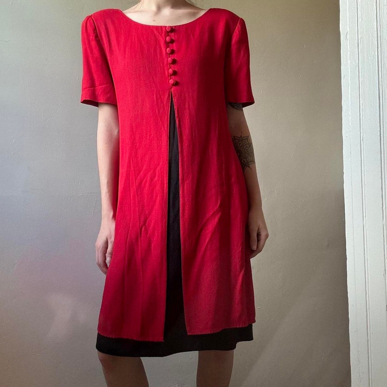 Vintage Vintage Jessica Howard Red Preppy Mini Dress 10 90s Elegant Size L / US 10 / IT 46 - 2 Thumbnail