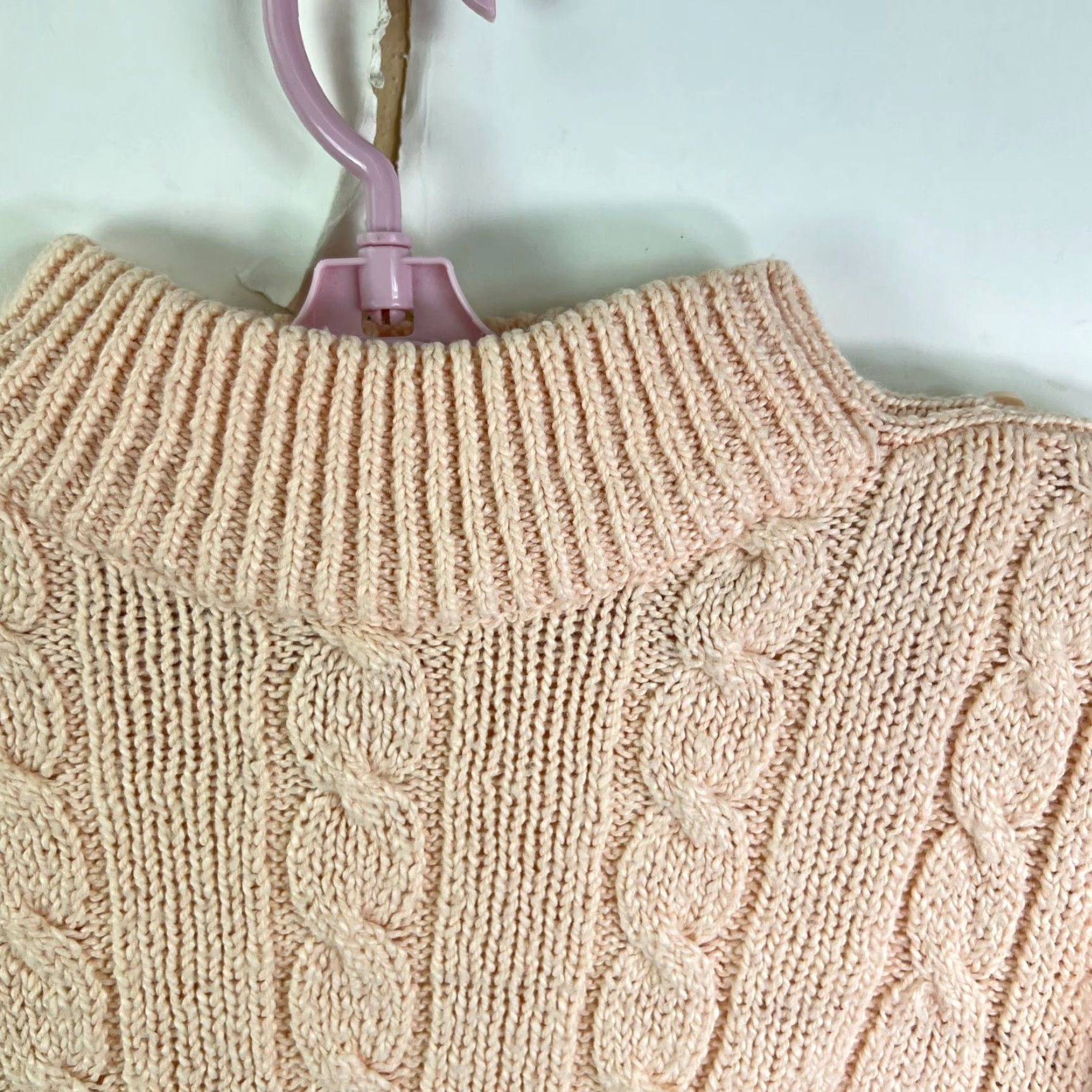 Vintage Partners Sweater Acrylic Cable Knit High Neck Peach/Ivory size M Womens Size M / US 6-8 / IT 42-44 - 3 Thumbnail