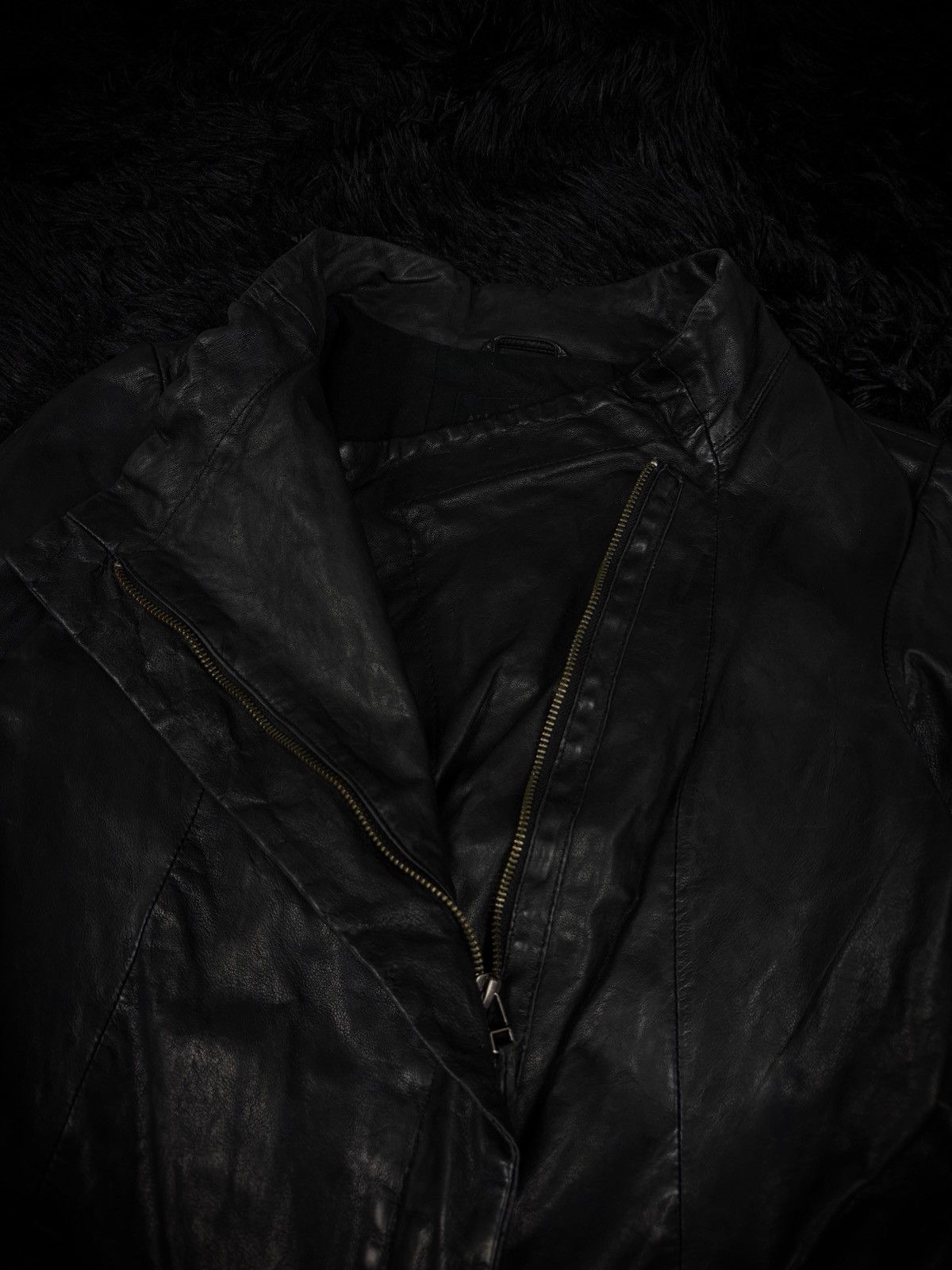 Rick Owens Style Asymmetric Archive Lambskin Leather Jacket