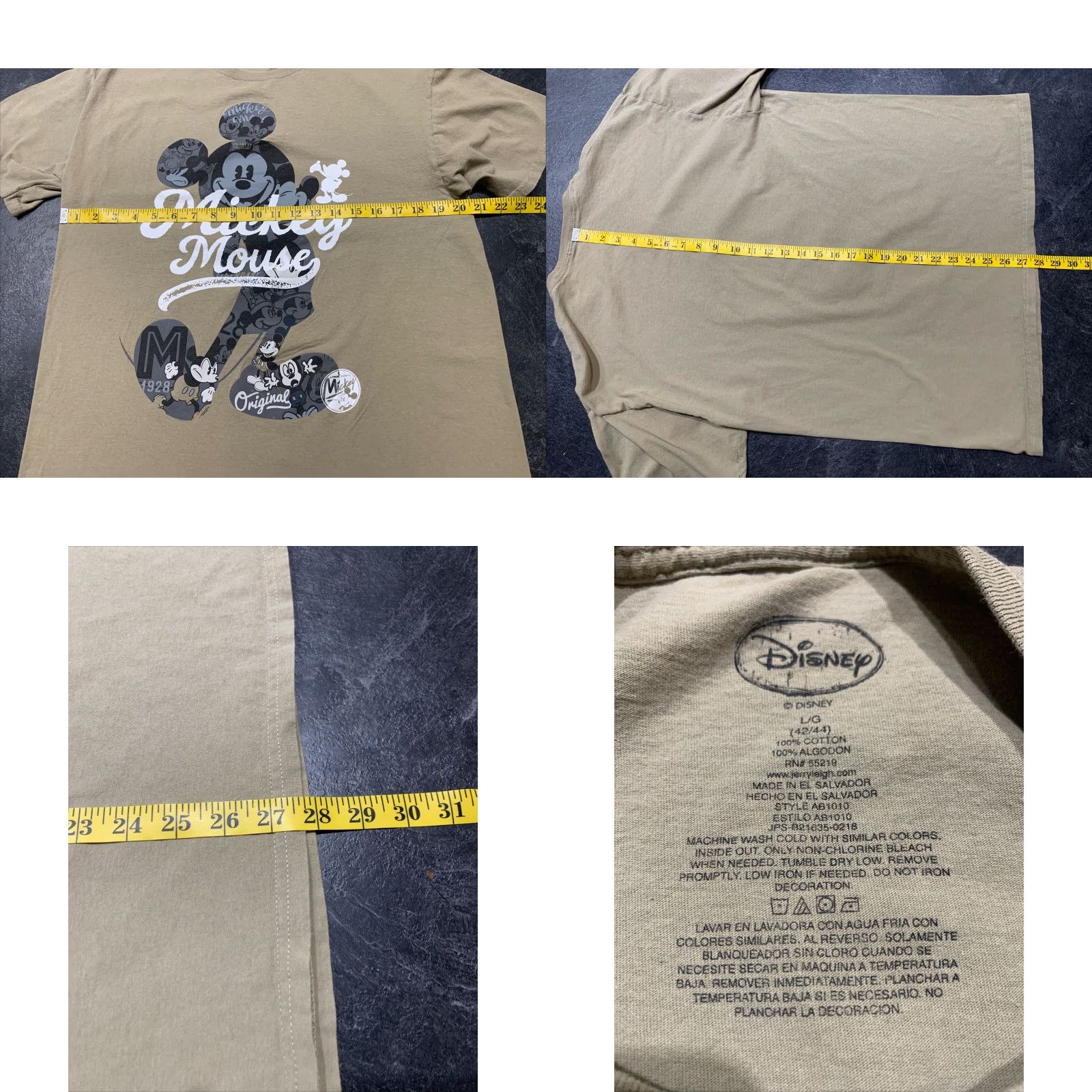 Disney Mickey Mouse Disney T-Shirt Beige Large Adult Mens Size US L / EU 52-54 / 3 - 8 Thumbnail