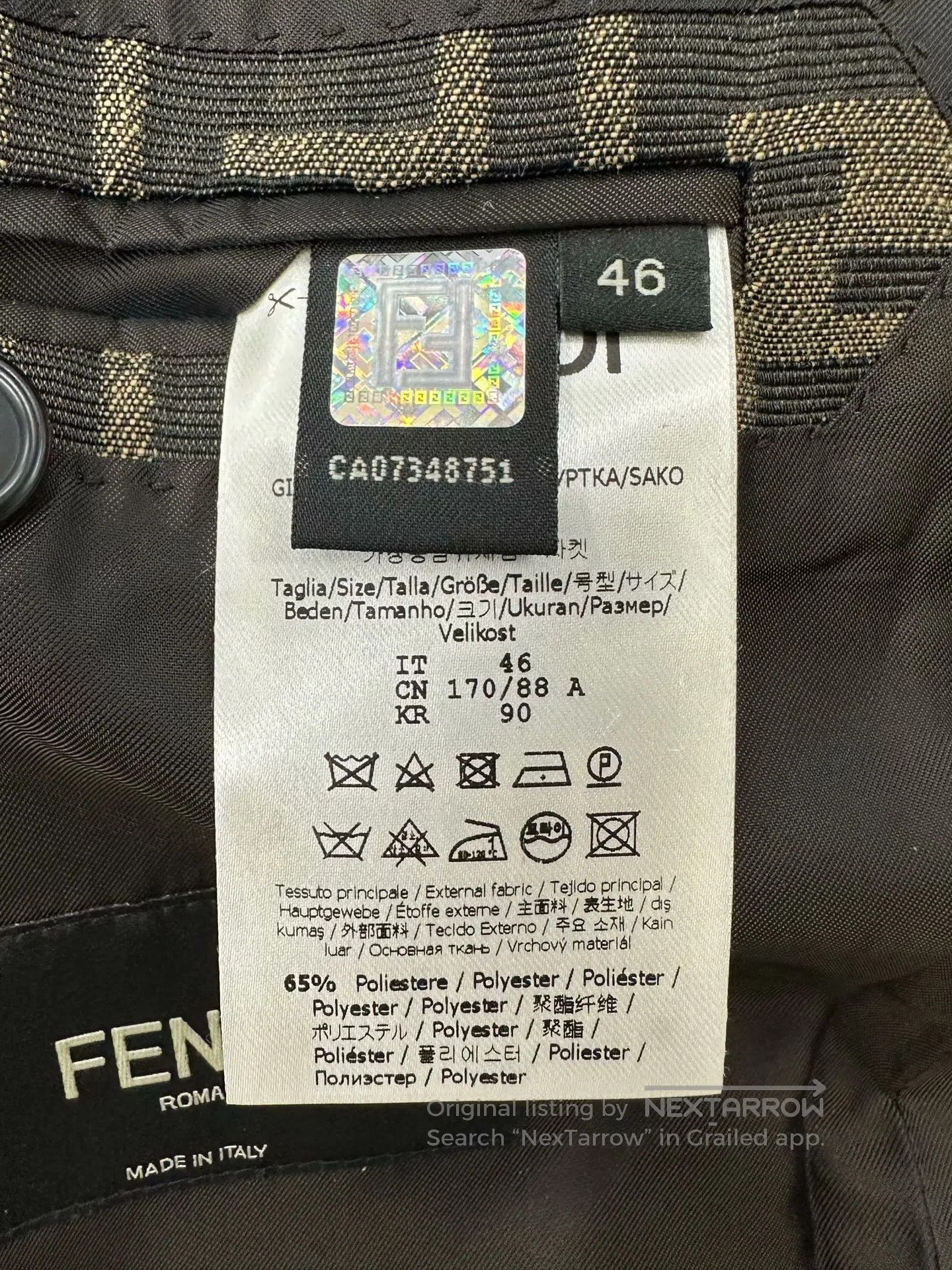 Fendi FENDI Brown Classic Logo Printed Letter Logo Single Breast Size US S / EU 44-46 / 1 - 4 Thumbnail