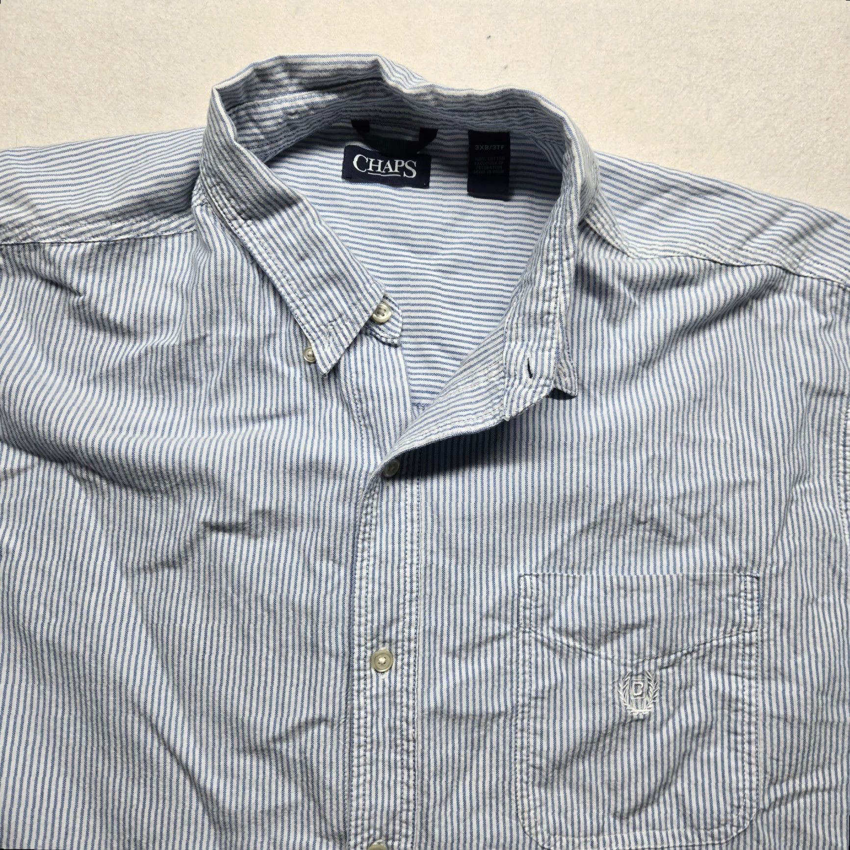 Chaps Chaps Shirt Button-Up Long Sleeve White Blue Stripes 3XB Big & Tall Mens Casual Classic Oxford Collar-Down Button Down Cotton Size US XXL / EU 58 / 5 - 2 Thumbnail