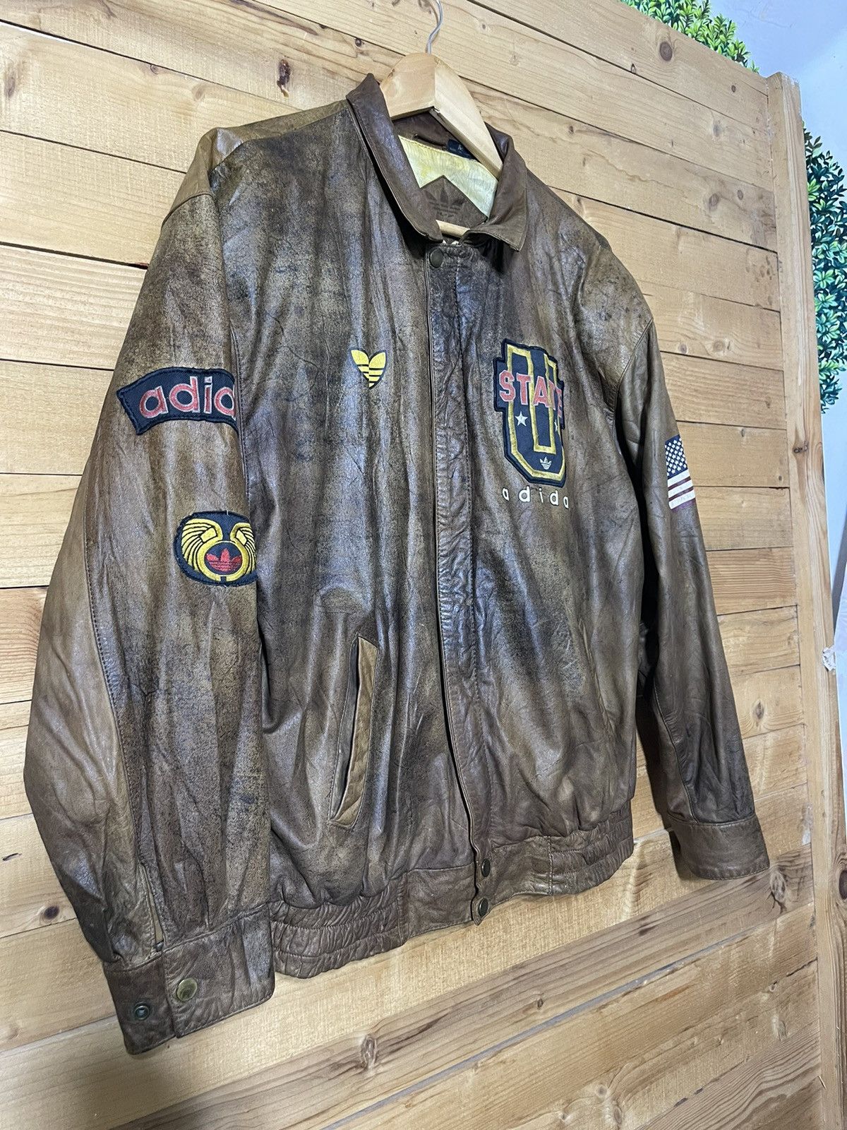 Adidas Vintage Adidas OLYMPIA 80s American Born USA leather jacket Size US M / EU 48-50 / 2 - 2 Thumbnail