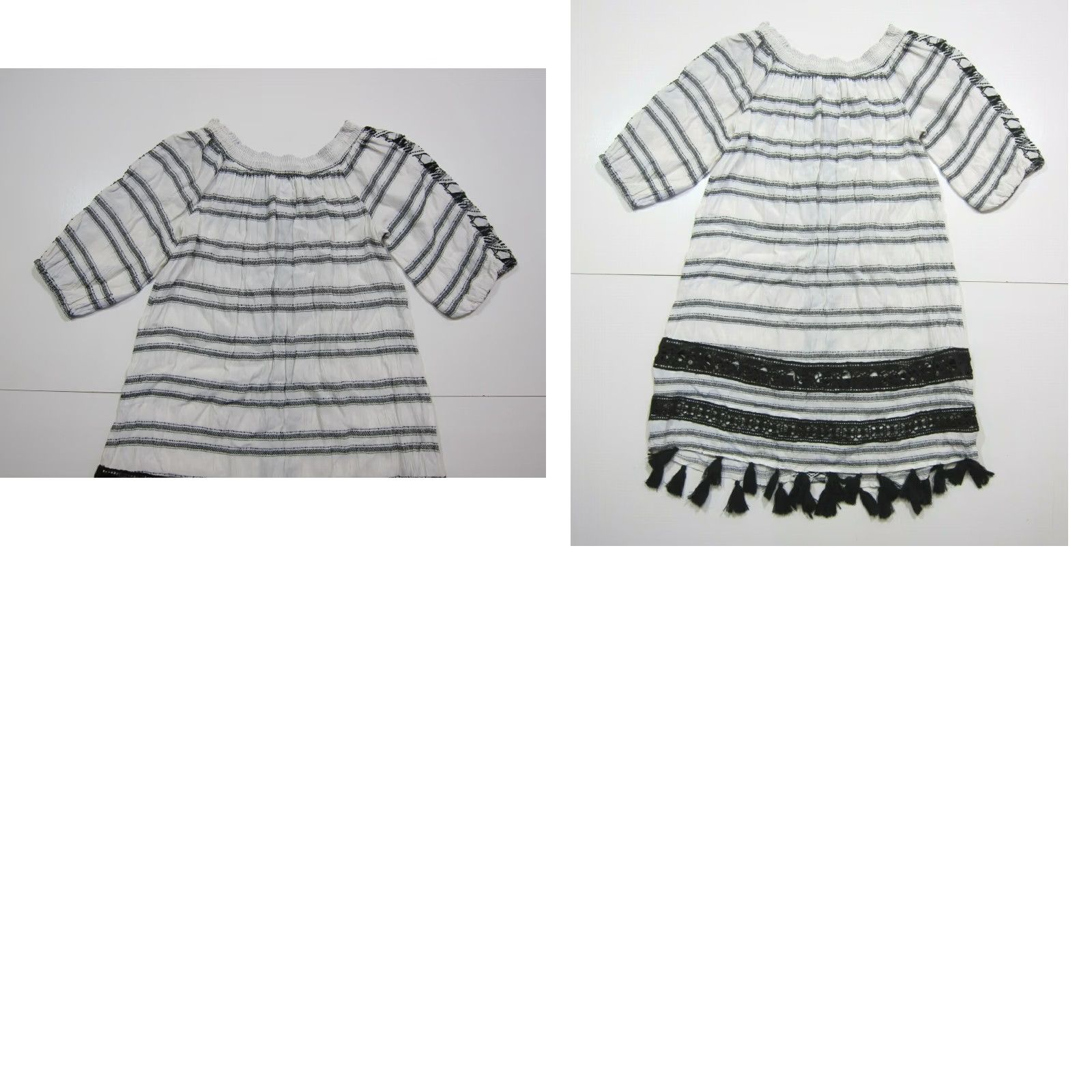 Vintage Muche Muchette 100% Rayon Black White Stripe Fringe Boho Tunic Dress Women M/L Size M / US 6-8 / IT 42-44 - 8 Thumbnail