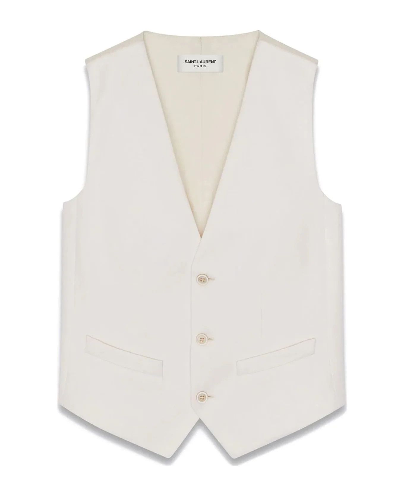 Saint Laurent Paris o1b1hav110425 Women’s Vest in Grain De Poudre in Off White Size XXS / US 00 / IT 34 - 1 Thumbnail