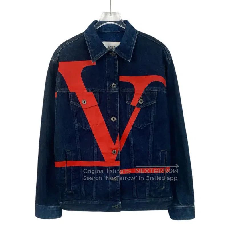 Valentino Valentino Blue Denim Jacket with Red Logo . Size S / US 4 / IT 40 - 1 Thumbnail