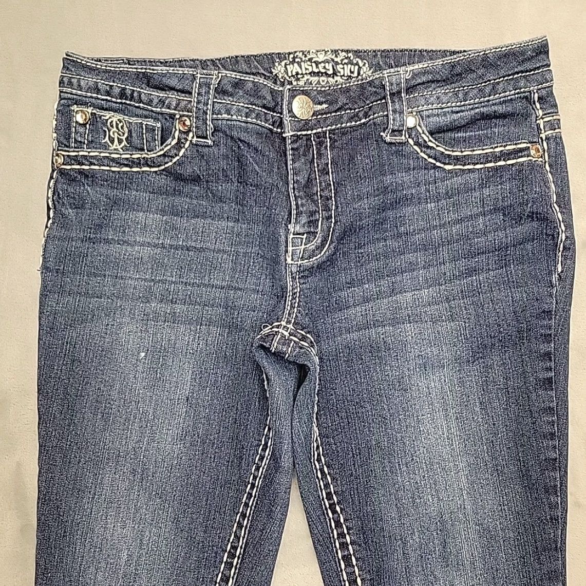 Denime Paisley Sky Jeans Womens 12 Blue Denim Boot Cut Western Cowboy Pants Size 34" / US 12 / IT 48 - 2 Thumbnail