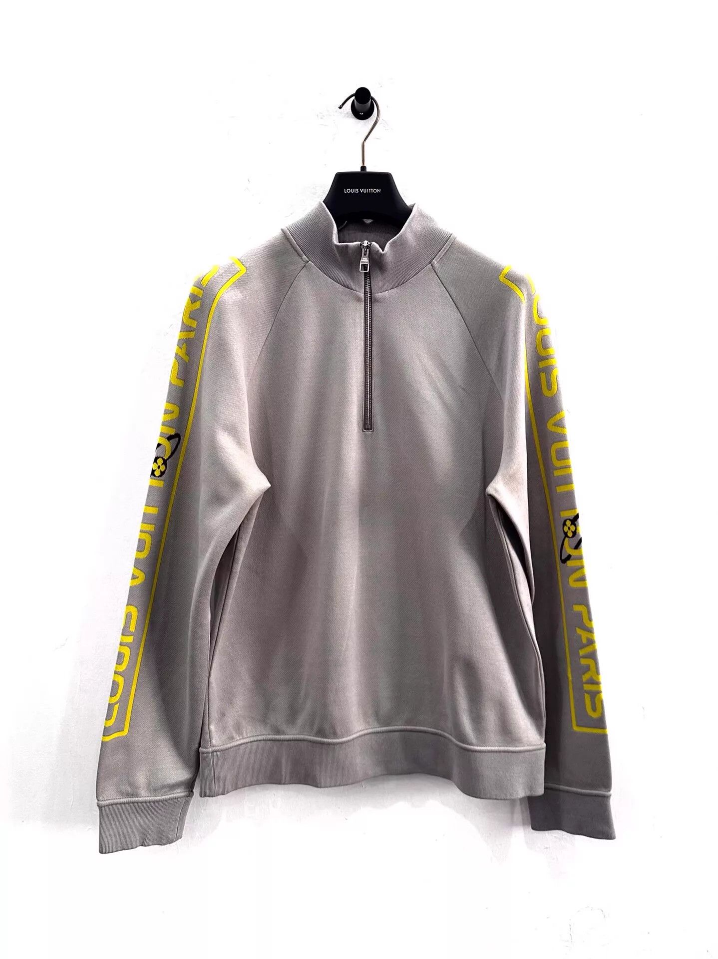 Louis Vuitton LV Men Gray Half-Zip Hoodie XL Side Yellow Logo Embroidery Size US XL / EU 56 / 4 - 1 Thumbnail