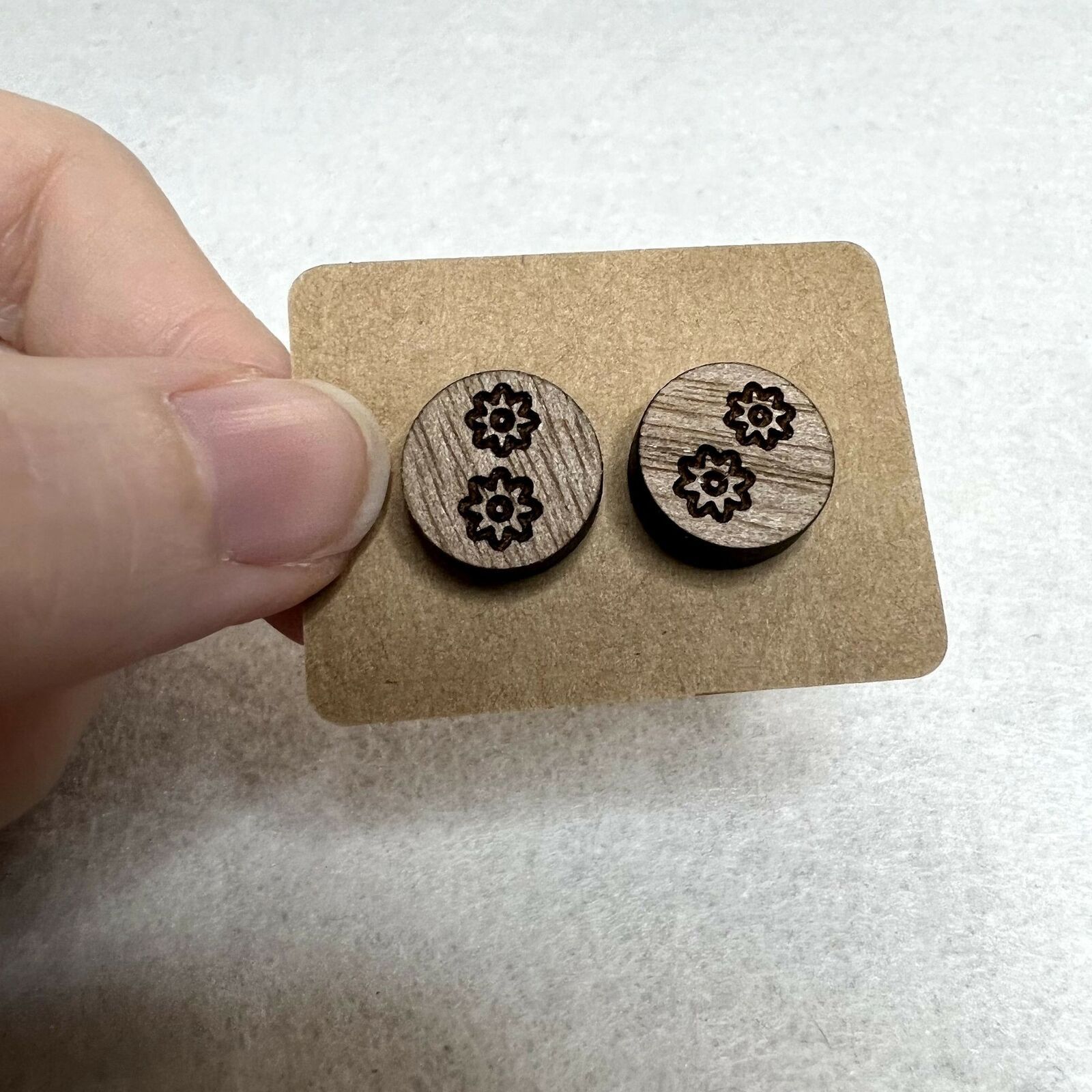 Handmade 3 Pack Wooden Engraved Stud Earrings Size ONE SIZE - 4 Thumbnail