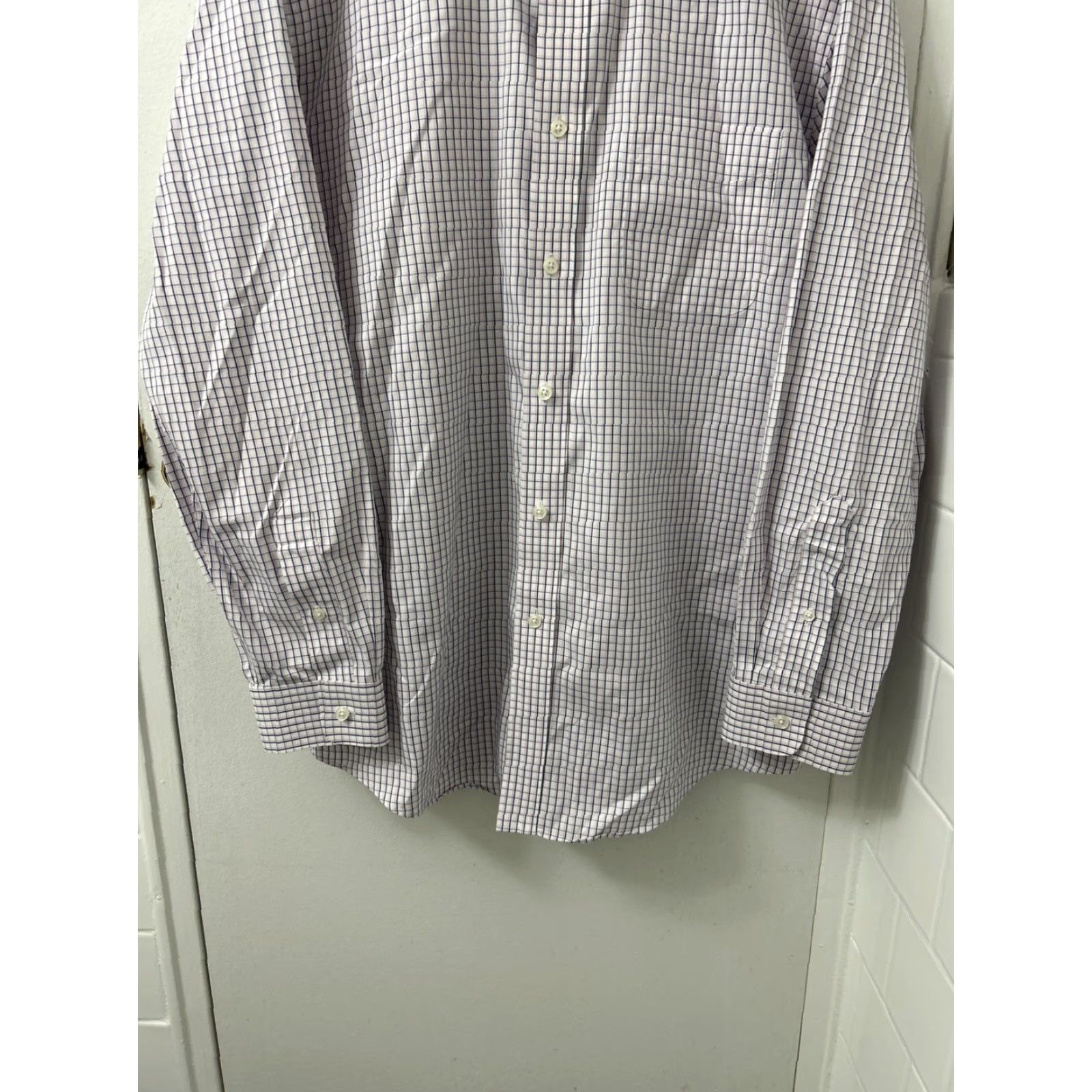 Vintage L.L. Bean Shirt Mens 16.5 White Oxford Plaid Button-Up Wrinkle-Free L/S 300450 Size US XL / EU 56 / 4 - 3 Thumbnail