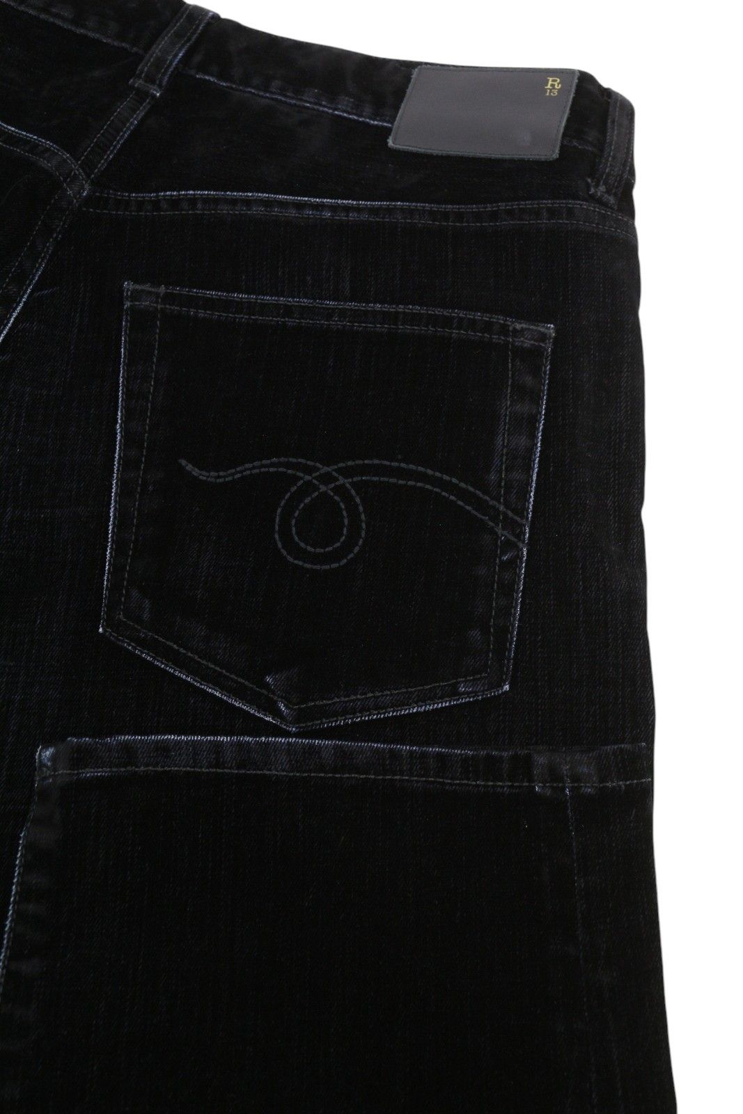 R13 ROMEO 28 Flocked Black Velvet Cropped Low Rise Logo 86248 Size 28" / US 6 / IT 42 - 6 Thumbnail