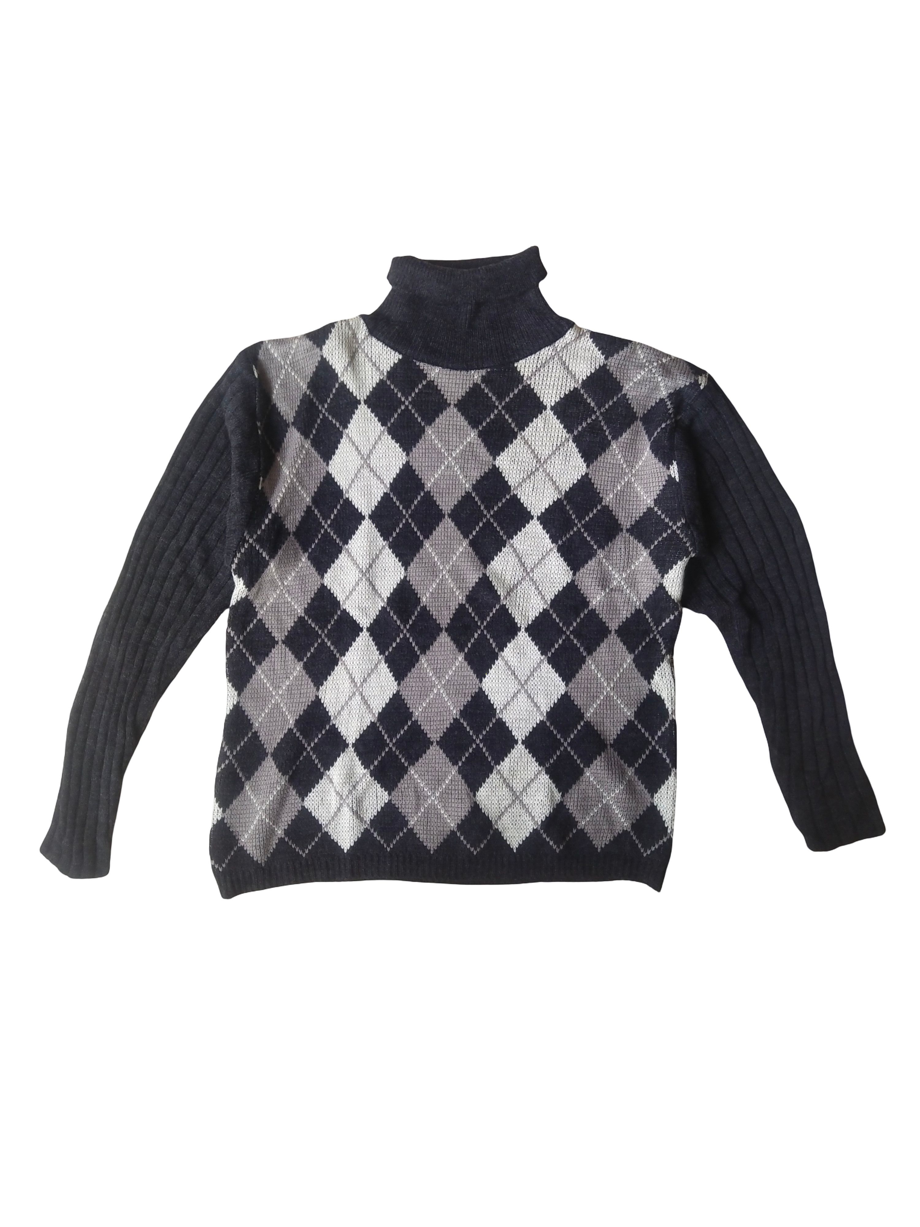 Japanese Brand Vintage 90s Argyle Pattern Turtleneck Sweater Dark Academia Size US L / EU 52-54 / 3 - 1 Thumbnail