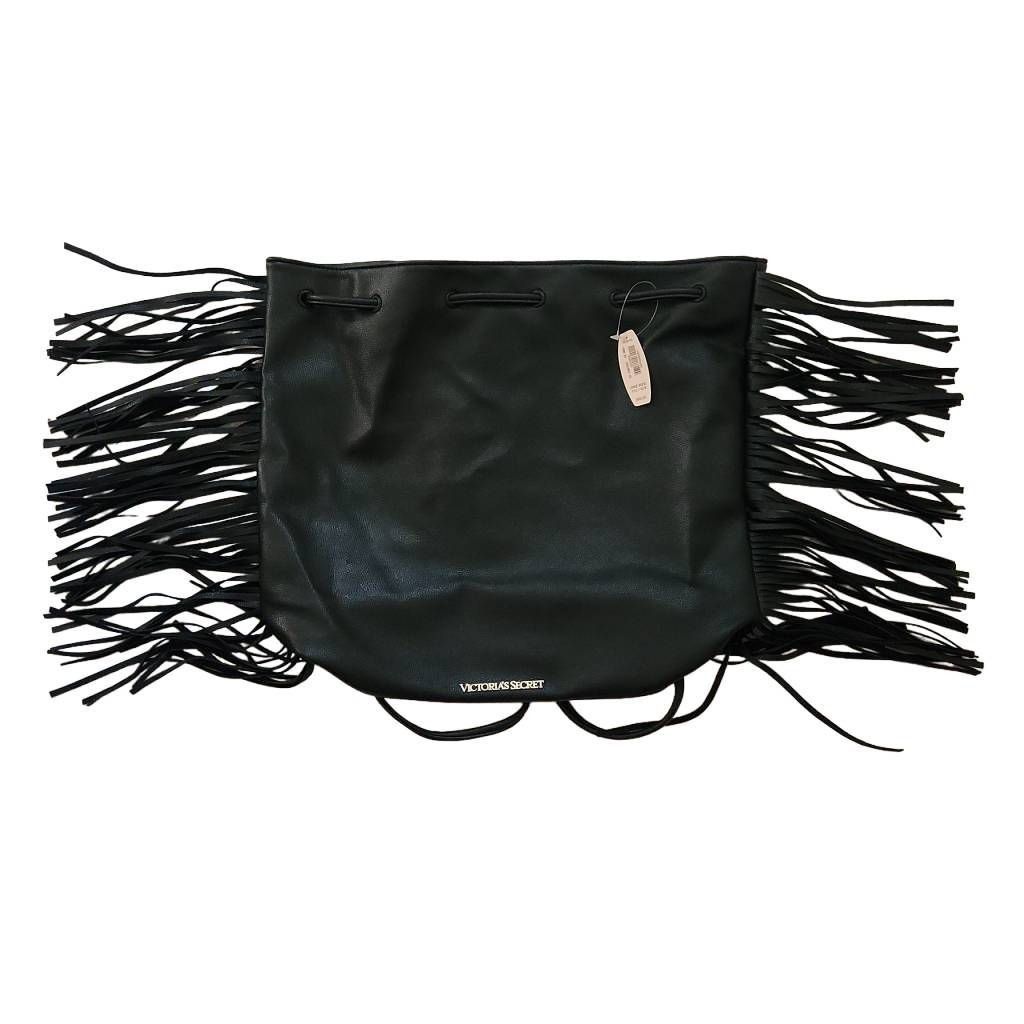 Victoria's Secret Victoria's Secret Black Faux Leather Fringe Hobo Bag Size ONE SIZE - 1 Thumbnail