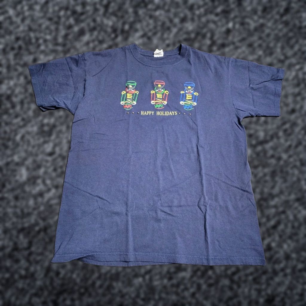 Anvil VINTAGE Anvil Christmas T-Shirt Mens L Blue Happy Holidays Toy Soldiers Crew Neck Short Sleeve Size US L / EU 52-54 / 3 - 1 Thumbnail