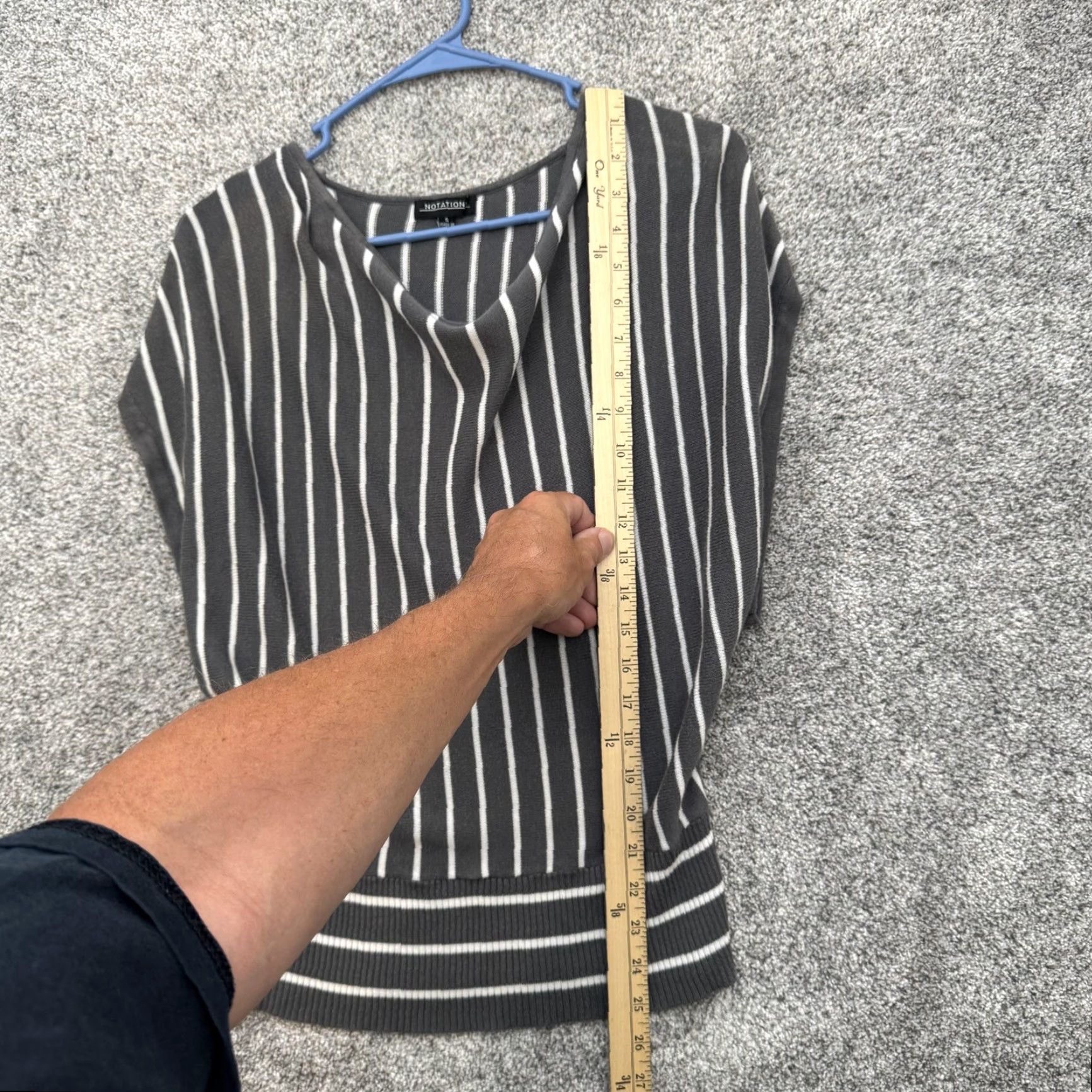 Vintage Notation Sweater Womens Small Gray White Stripe Batwing Sleeve Draped Neckline Top Size S / US 4 / IT 40 - 2 Thumbnail