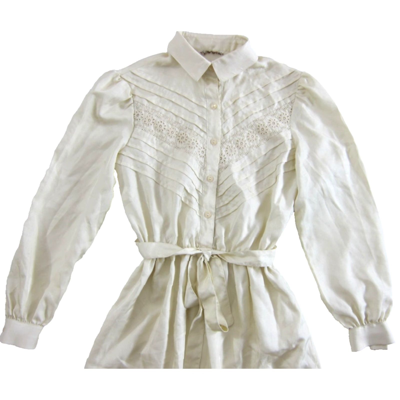 Vintage VINTAGE Ivory Embroidered Floral Collar Long Sleeve Midi Sheath Prairie Dress XS Size XS / US 0-2 / IT 36-38 - 3 Thumbnail