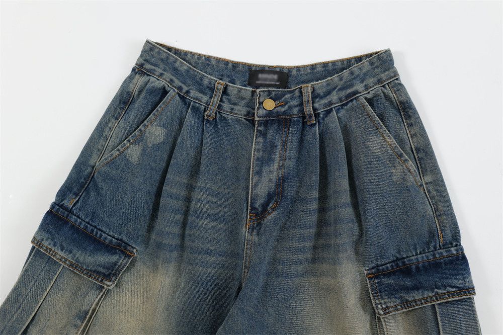Japanese Brand × Jean Men's pocket loose distressed washed workwear denim shorts Size US 32 / EU 48 - 4 Thumbnail