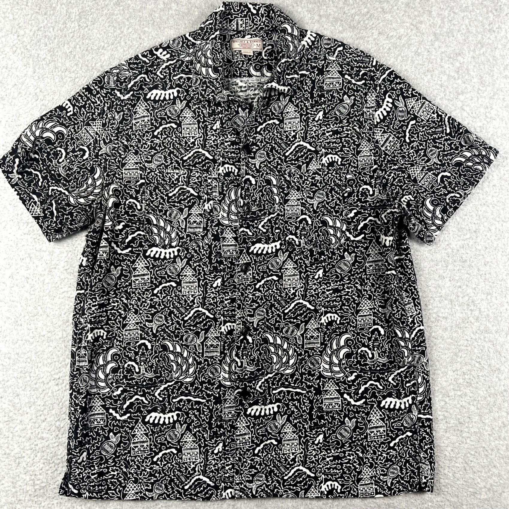 Wallace & Barnes Wallace & Barnes Camp Collar Shirt Dobby Scribble Print Medium Mens Black J Crew Shirt Size US M / EU 48-50 / 2 - 2 Thumbnail
