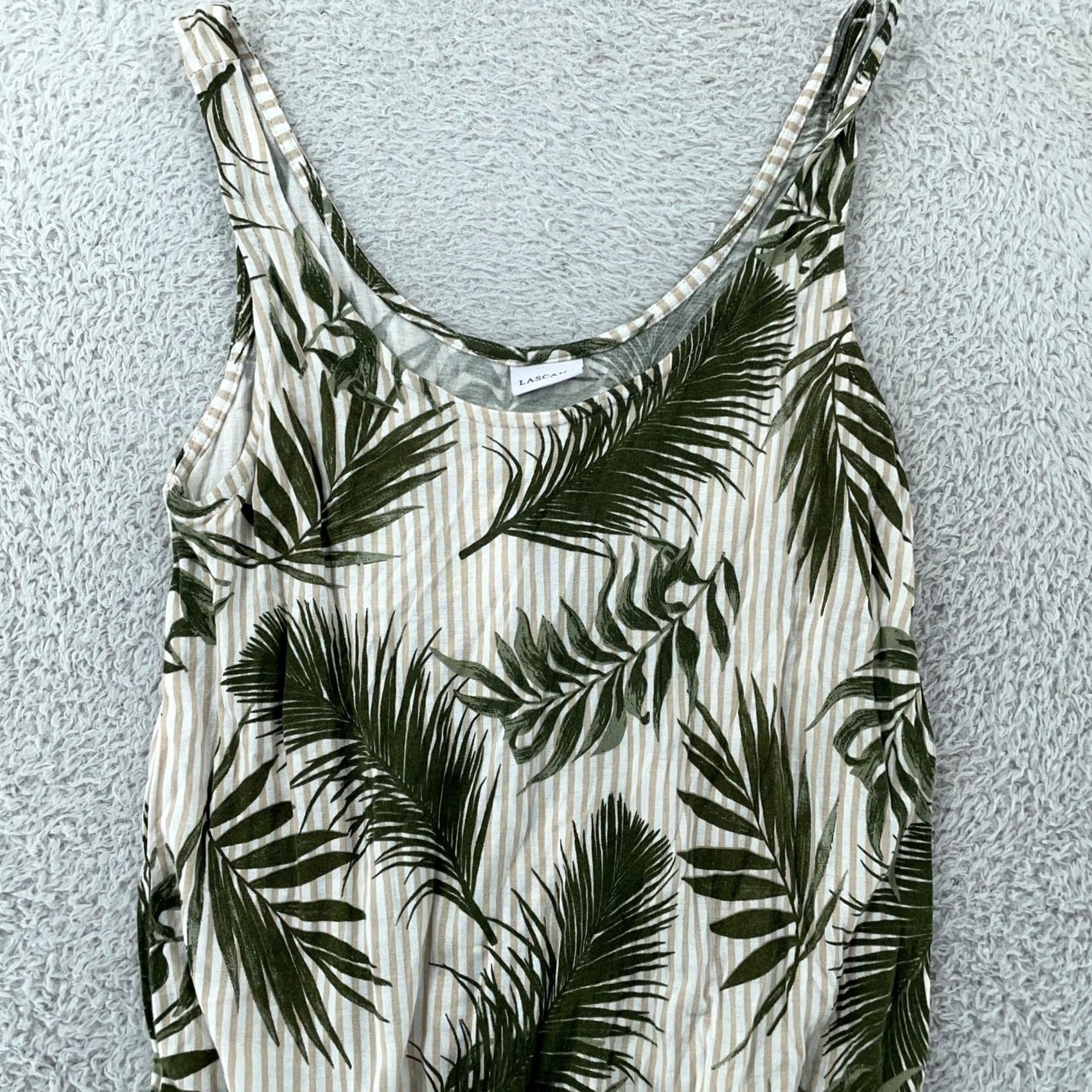Vintage LASCANA Romper Green White Tropical Palm Leaf Sleeveless Drawstring Womens 2 Size 26" / US 2 / IT 38 - 2 Thumbnail