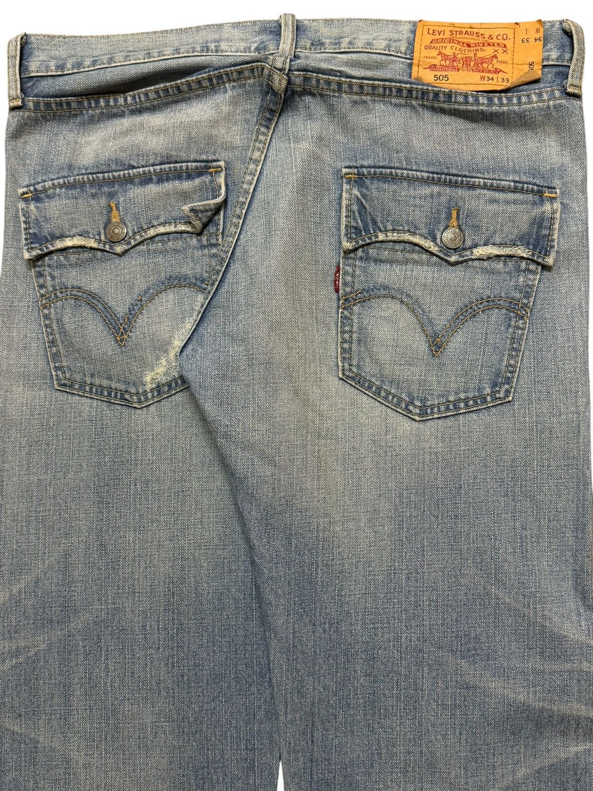 Levi's Vintage 90s Levis 505 Blue Faded Mud Wash Distress Straight Size US 35 - 6 Thumbnail
