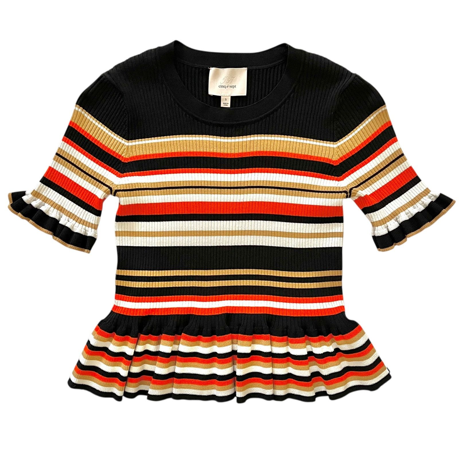 Cinq a Sept Cinq a Sept Milly Stripe Ribbed Peplum Short-Sleeve Sweater Size S / US 4 / IT 40 - 1 Thumbnail