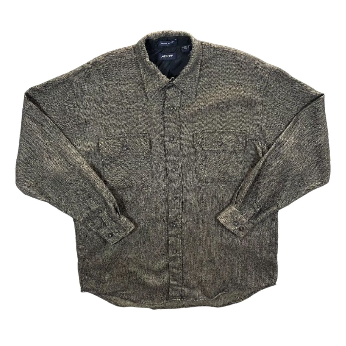 Arrow VINTAGE Arrow Shirt Jacket Houndstooth Long Sleeve Shirt Medium Brown Black - BY151 Mens Size US M / EU 48-50 / 2 - 2 Thumbnail